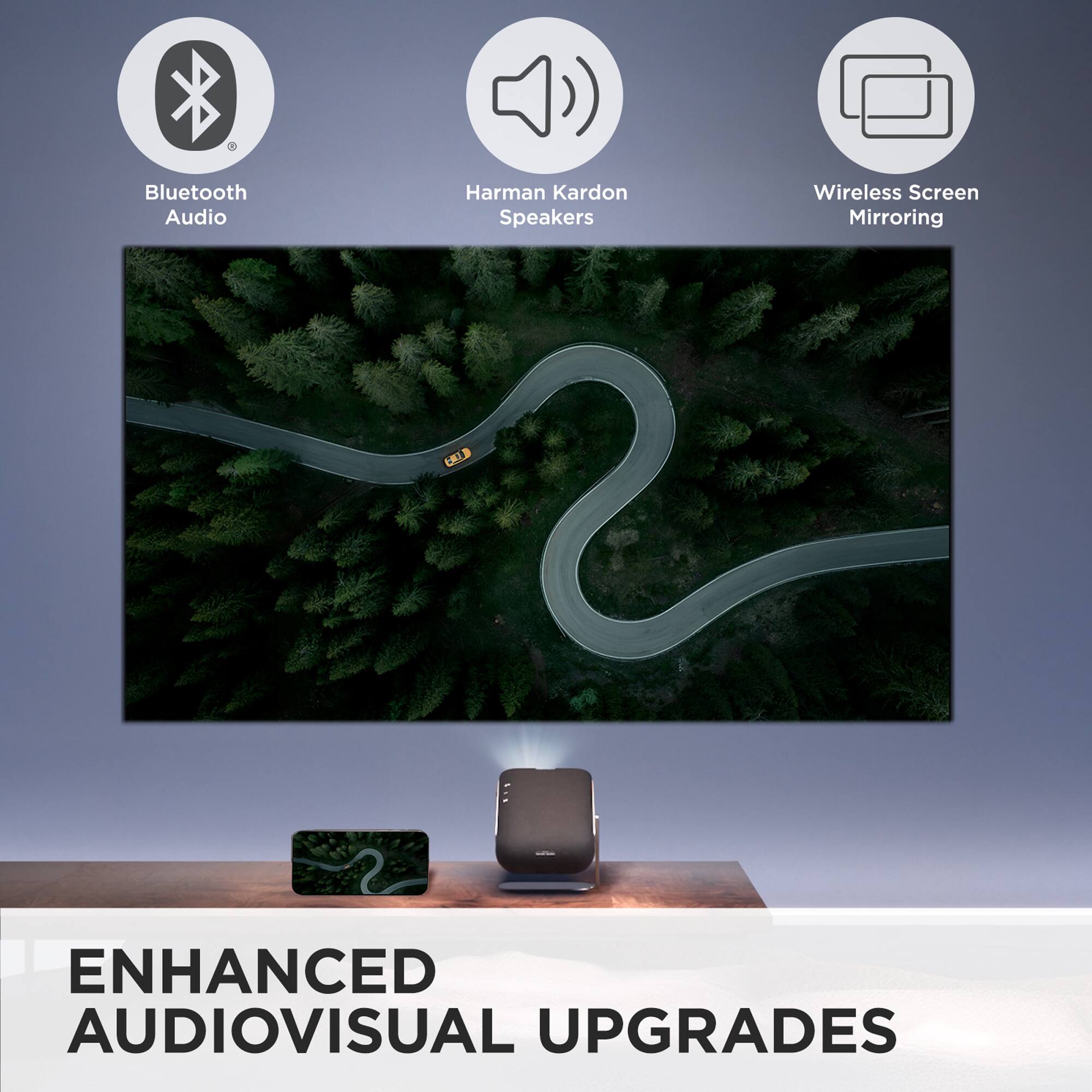 Enhanced Audiovisual Upgrades: 3 Bluetooth Audio Harman Kardon Speakers, Wireless Screen Mirroring