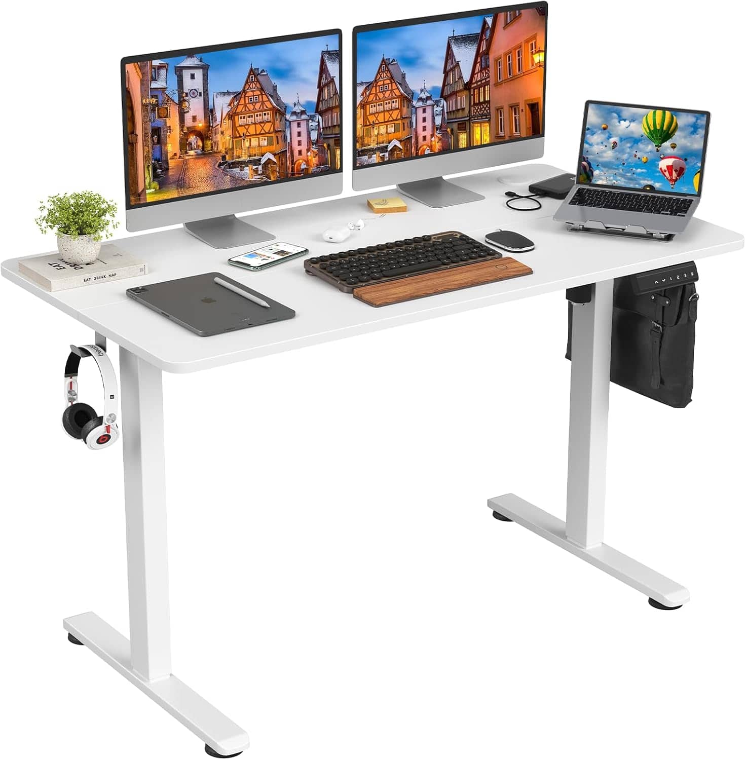 PexFix - Electric Standing Desk 48" for Home Office, Height Adjustable Sit-Stand Desk with Splice Board, 176 lbs Capacity - White
