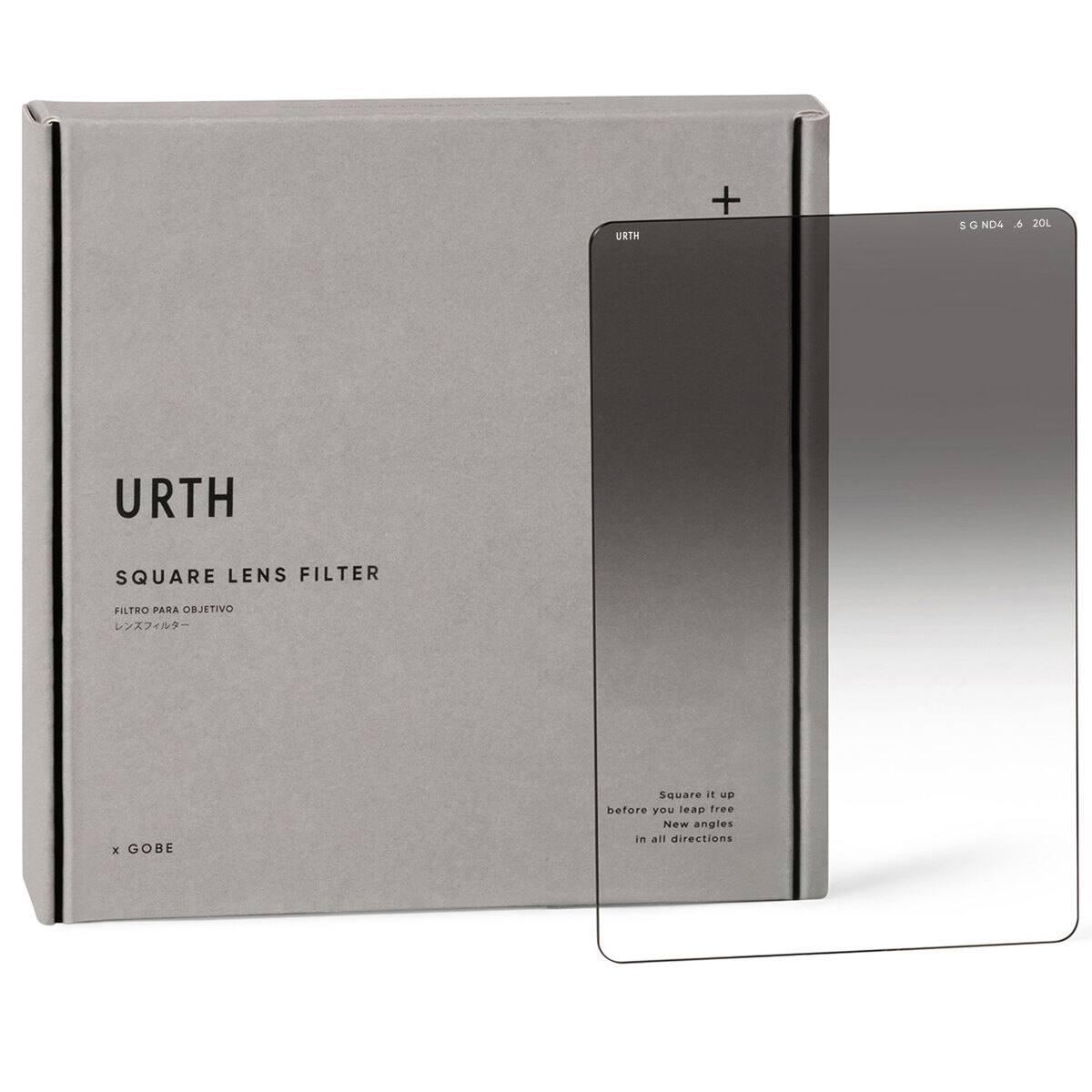 URTH  
SQUARE LENS FILTER  
FILTRO PARA OBJETIVO  
レンズフィルター  

URTH  
S G ND4 6 20L  

Square it up  
before you leap free  
New angles  
in all directions  

x GOBE