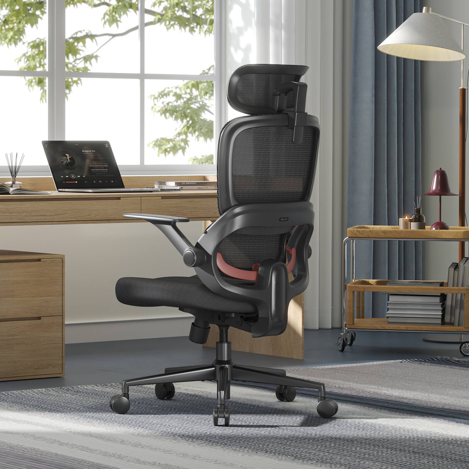 Alt View 9. SIHOO - B100 Se Office Chair, Desk Chair with Cotton Seat, Dual-Back , 2D Adjustable Headrest & Flip Link Armrest, 300lbs - Black.