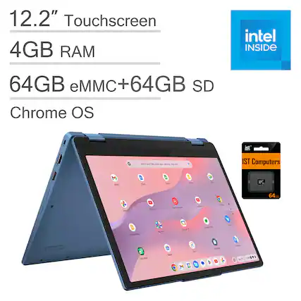 12.2" Touchscreen
4GB RAM
64GB eMMC+64GB SD
Chrome OS
intel INSIDE