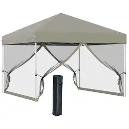 Outsunny - 10' x 10' Pop Up Canopy Tent, Tents for Parties with Wheeled Carry Bag, Screen House Room - Beige