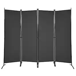 Costway - 4-Panel 5.6ft Room Divider Folding Fabric Privacy Screen w/Steel Frame - Black