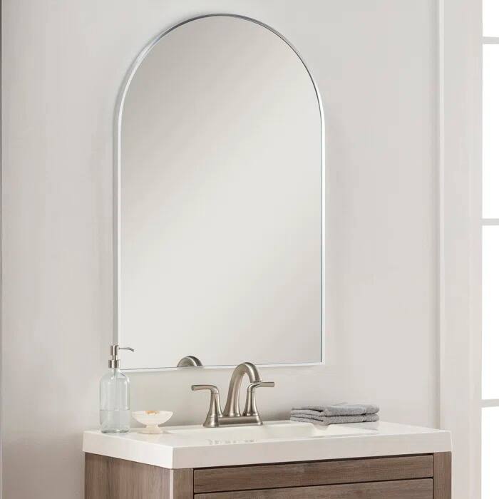 Left. PAIHOME - 20x30 Inch Arched Wall Mirror, HD Glass Rustproof Metal Frame Bathroom Mirror for Wall, Dual-Use Vanity Mirror - Silver.