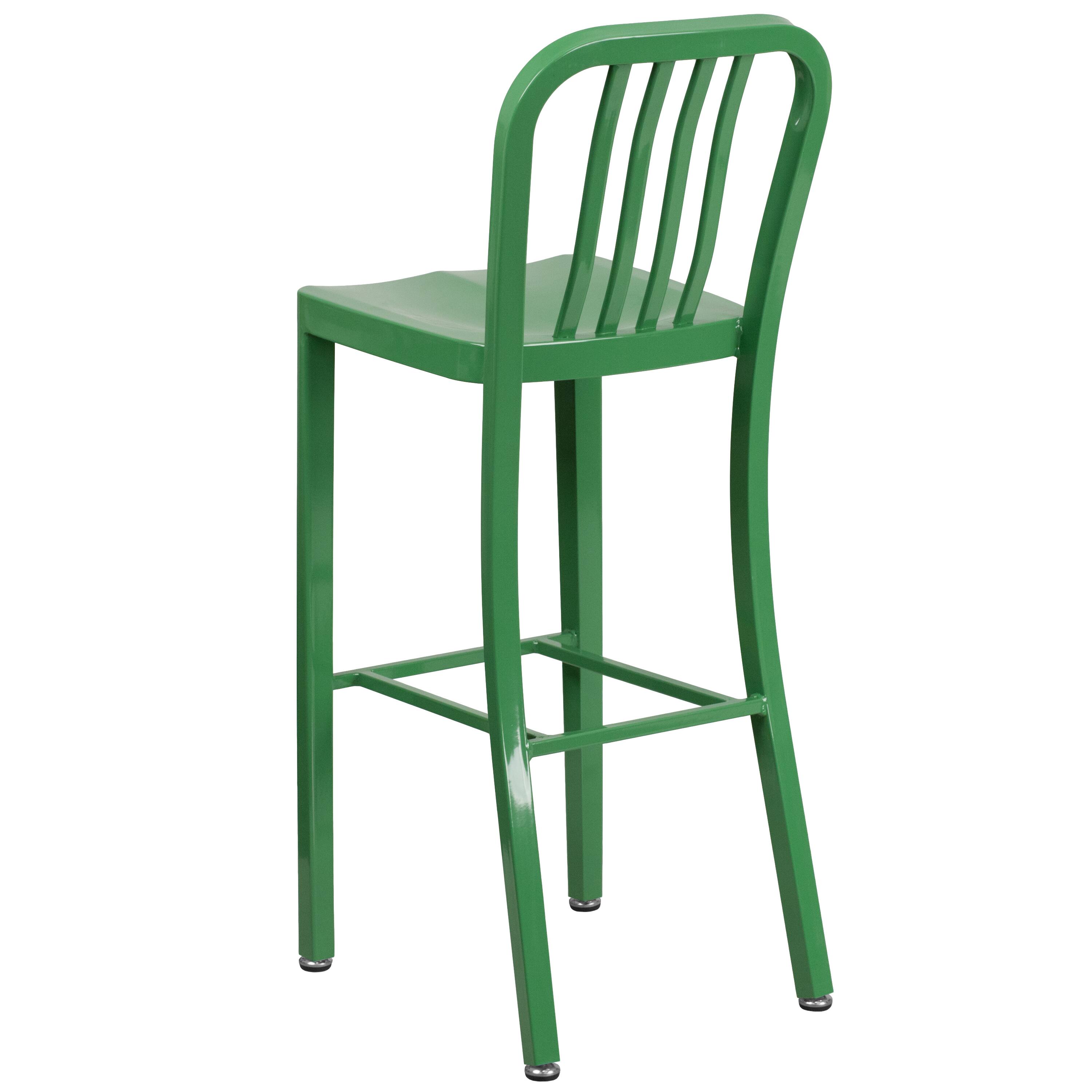 Alt View 5. Emma + Oliver - Commercial Grade 30"H Colorful Metal Indoor-Outdoor Vertical Slat Back Barstool - Green.
