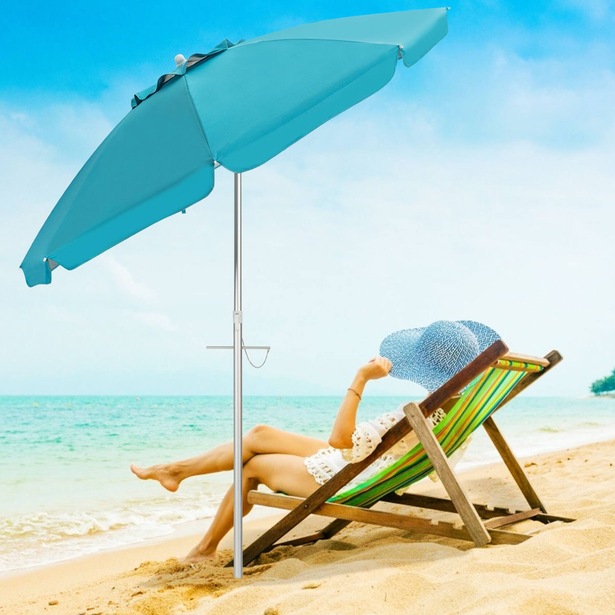 Front. Gymax - Gymax 6.5Ft Beach Umbrella w/ Tilt Mechanism Sand Anchor Carrying Bag Turquoise - Turquoise.