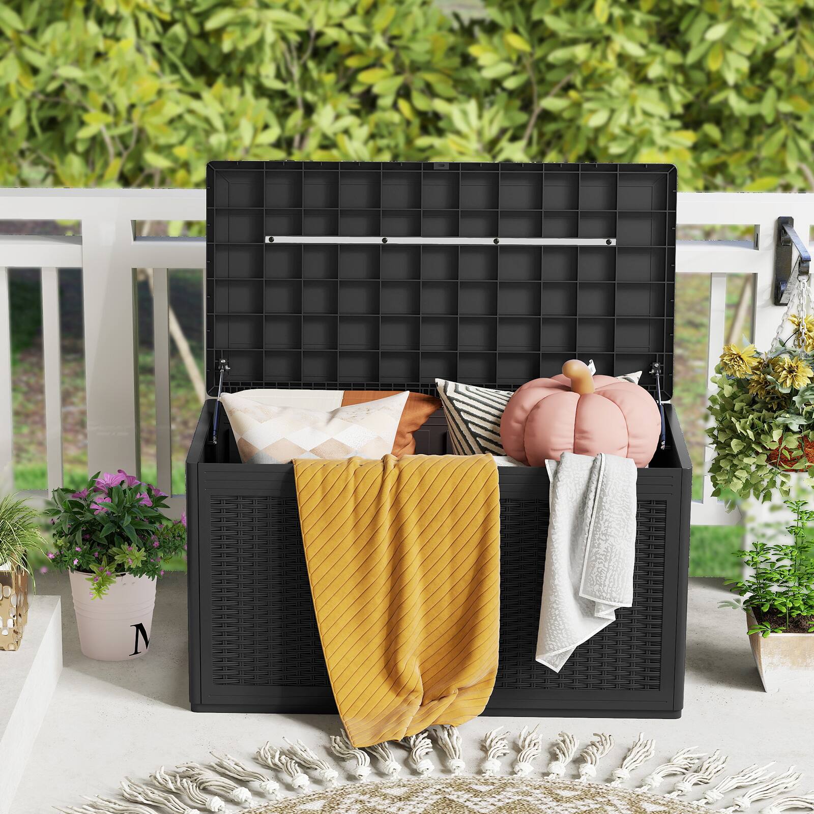 Alt View 3. Costway - Costway 100 Gal Outdoor Storage Box Lockable Patio Bin & Bench for Gardening Tools - Black.