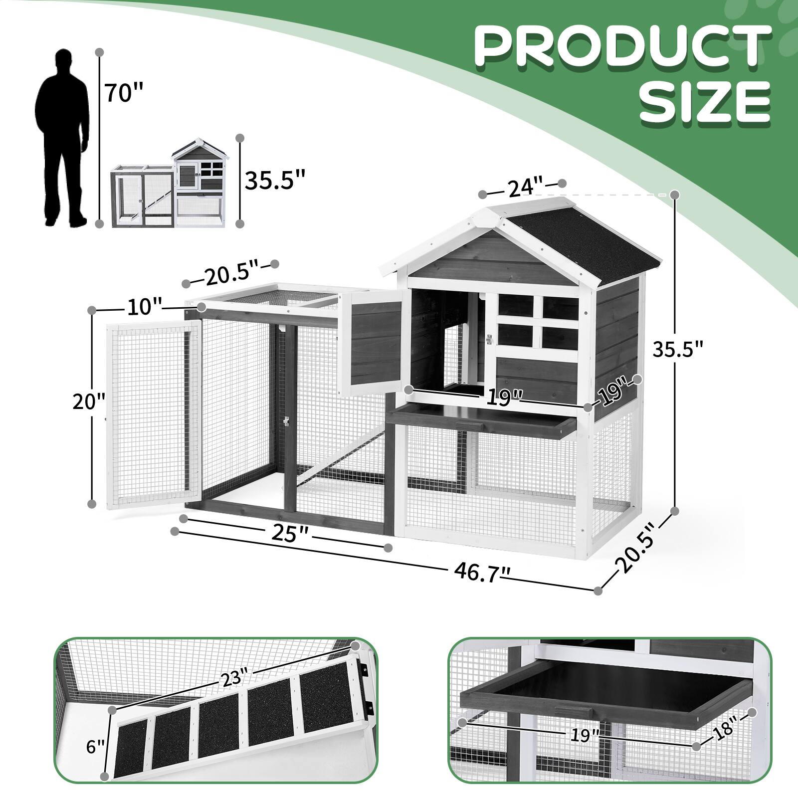 70"  
PRODUCT SIZE  
35.5"  
24"  
10"  
20.5"  
20" 6"  
25" 23"  
19" 46.7"  
35.5" -19"- 20.5"- 19" 18"-