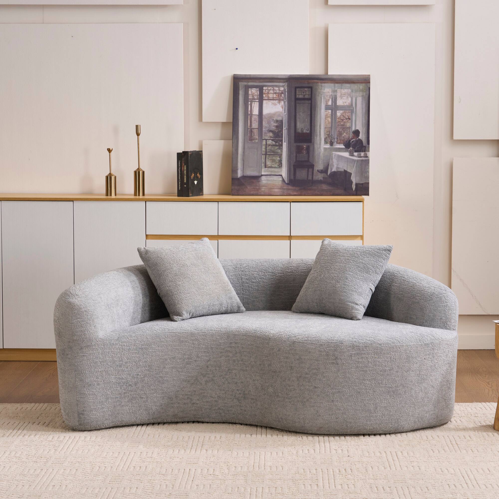 Alt View 10. GOODSILO - S-Curved Sectional Sofa with Dual-Depth Seating, Luxurious Chenille Upholstery, and Space-Saving Design - Light Gray.