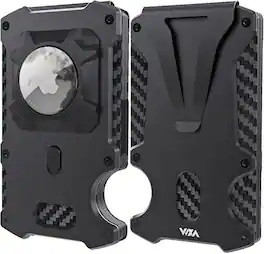 Vulpecula Spade - Wallet for Men with AirTag Holder Credit slim Front Pocket Real Carbon Fiber RFID Blocking Minimalist Mens Gift - Airtag Wallet Black