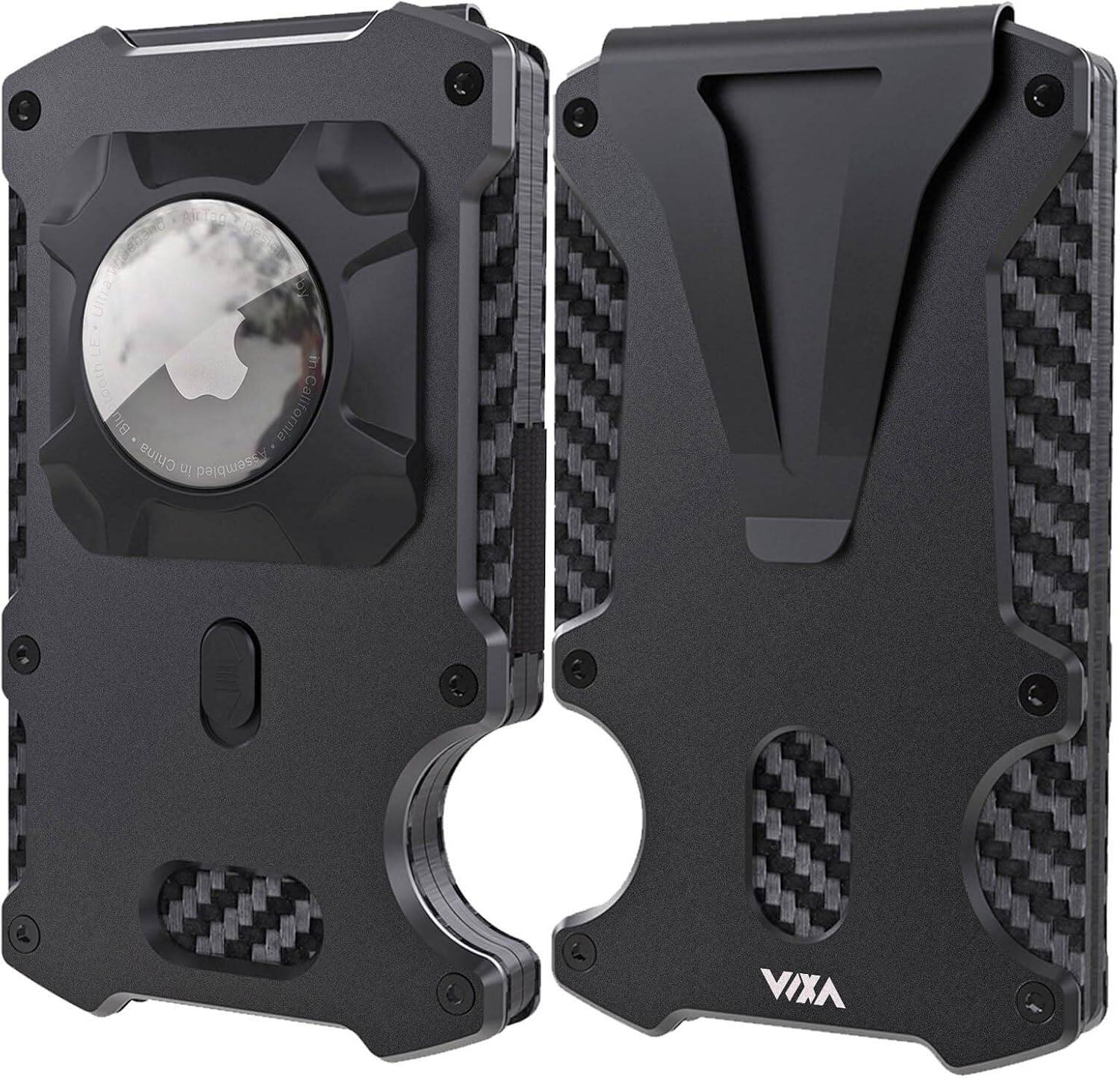 Vulpecula Spade - Wallet for Men with AirTag Holder Credit slim Front Pocket Real Carbon Fiber RFID Blocking Minimalist Mens Gift - Airtag Wallet Black