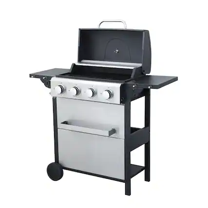 Front. Ecooso - 4-Burner Propane Gas BBQ Grill, 34200BTU Output With Wire Enamel Cooking Grids For Outdoor Barbecue, Foldable Side Table - Black+Silver.