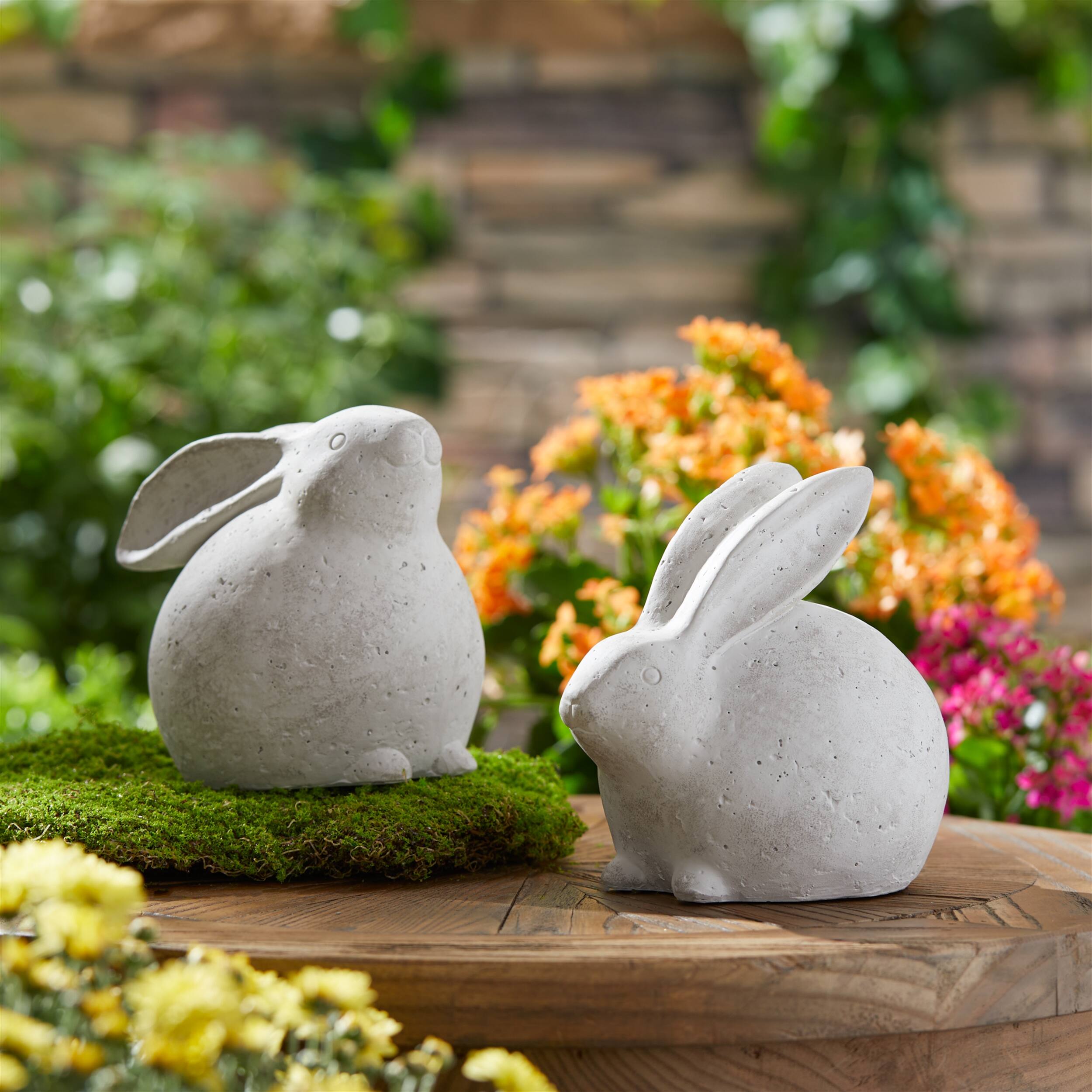 Angle. BreeBe - Distressed Bunny Figurine (Set of 2) - Gray.
