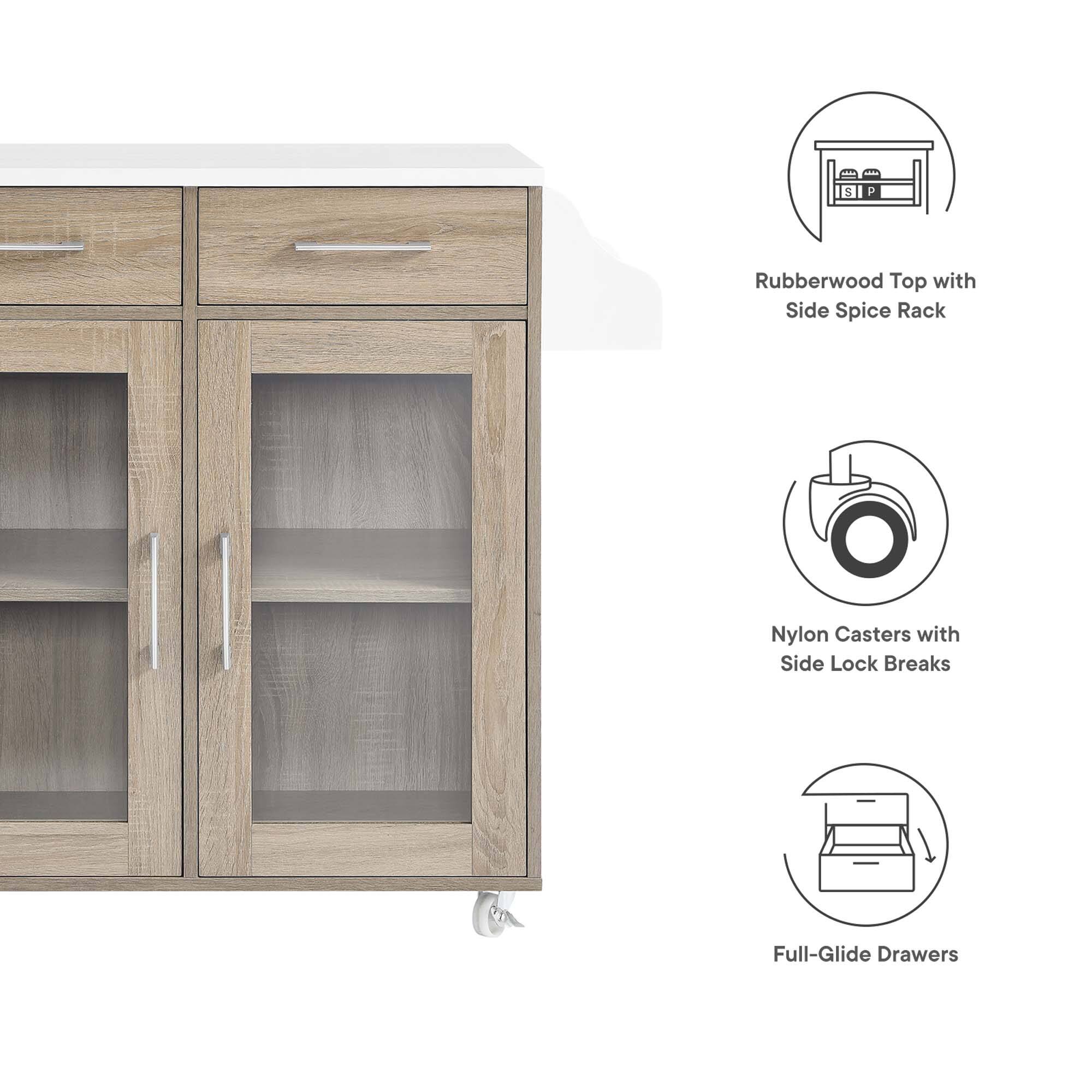 5 P Rubberwood Top with Side Spice Rack  
Nylon Casters with Side Lock Breaks  
Full-Glide Drawers