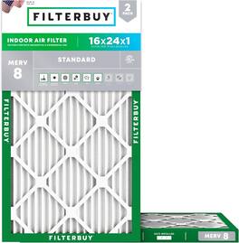 Filterbuy - 16x24x1 MERV 8 Dust & Allergy Defense, Electrostatic Pleated HVAC AC Furnace Air Filters Replacement (2-Pack) - Silver