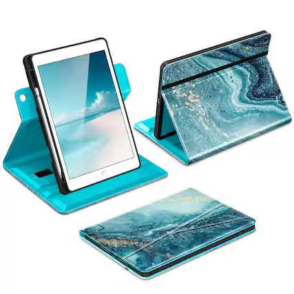 Front. DTTO - Case for iPad 9th / 8th / 7th Generation 10.2-Inch – 360° Rotating Premium Leather Folio Stand Cover with Pencil Holder - Sandy Wave.