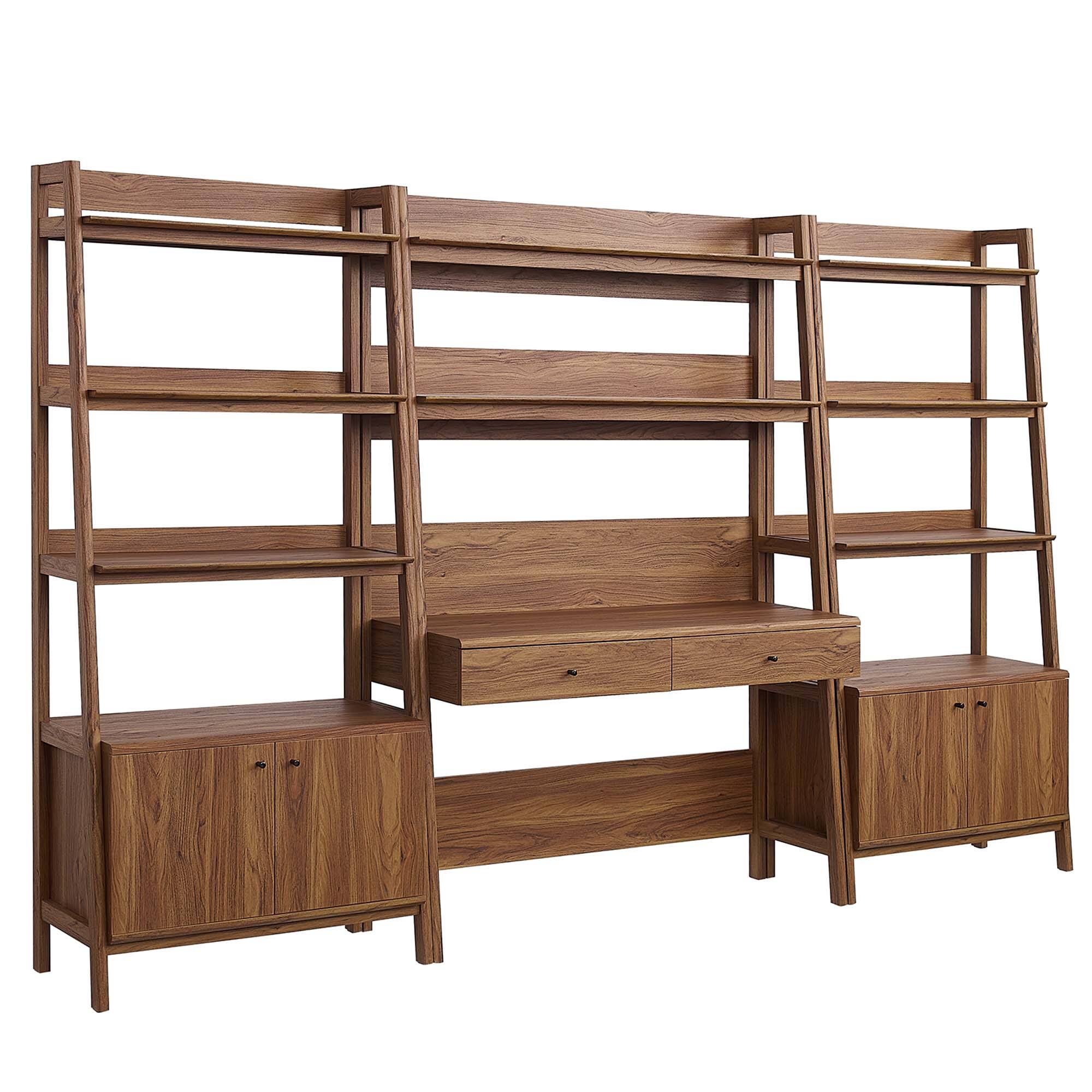 Angle. Modway - Bixby 3-Piece Wood Office Desk and Bookshelf by Modway - Walnut.