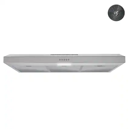 Front. Streamline - 36 in. Donini Ductless Undermount 80 CFM Range Hood, Mesh Filters, Push Button Control, LED Light - Brushed Stainless Steel.