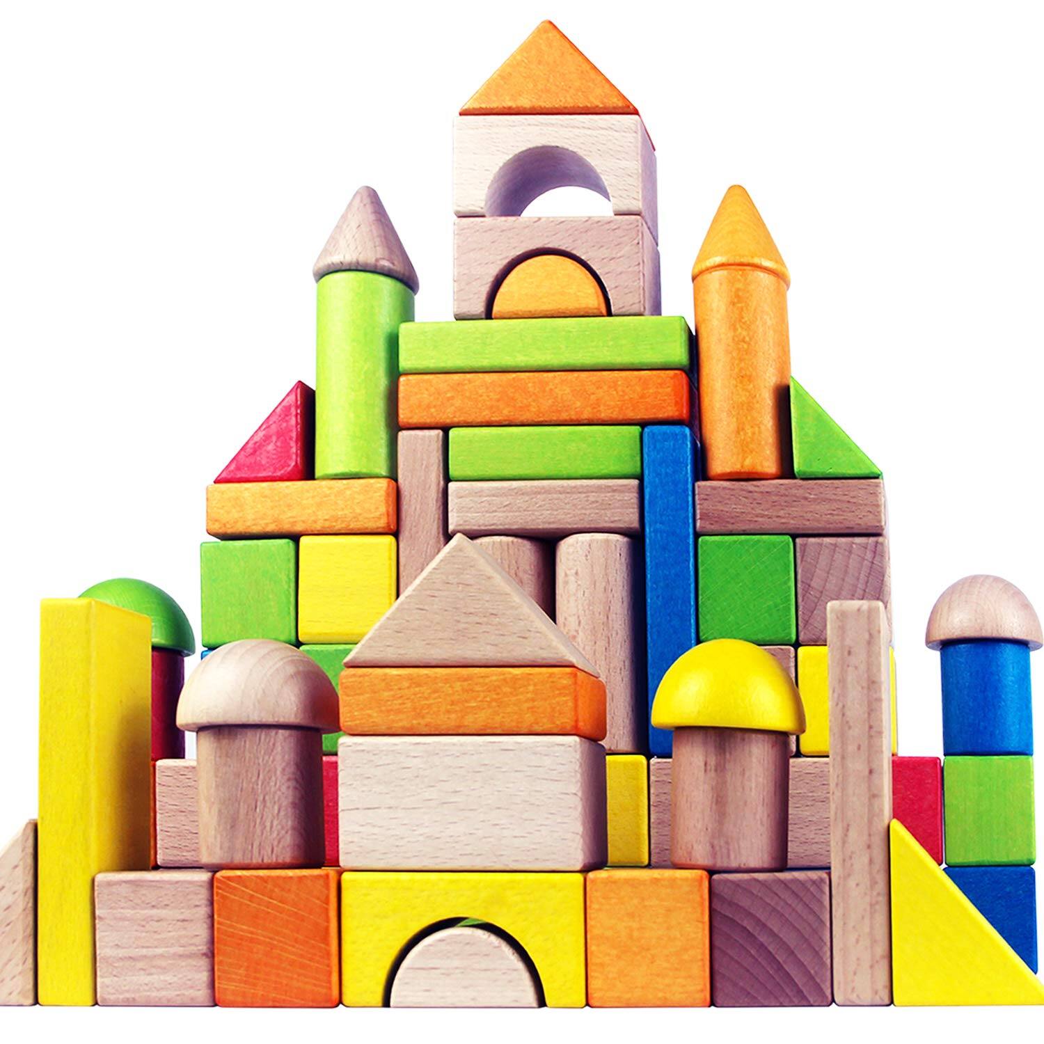 Front. NICHOLAS KLEIN - Wooden Building Blocks Set For - Stacker Stacking Game Construction Toys Colorful Learning Educational Geom... - Color.