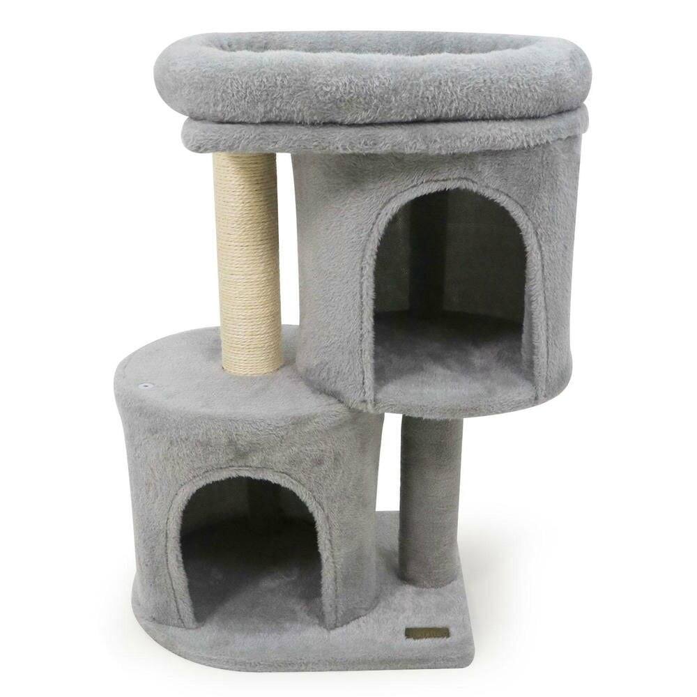 Alt View 4. Kadyn - 26-Inch Compact Cat Tower with Large Padded Perch and Two Condos, Light Gray - Gray.