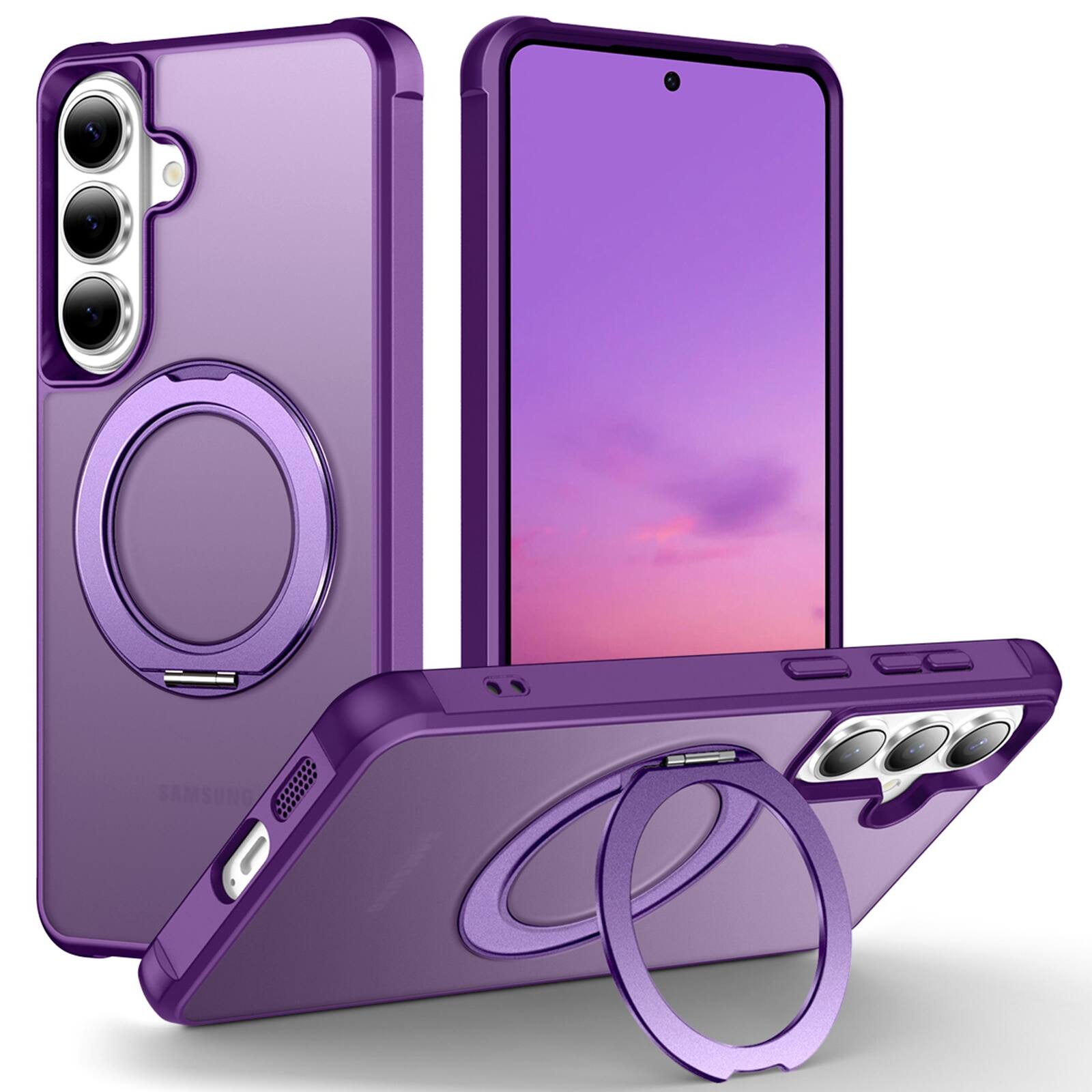 Front. Dteck - Magnetic Phone Case for Samsung Galaxy S26+, Slim Shockproof Hybrid Protective Cover with 360 Rotating Ring Stand - Winered.