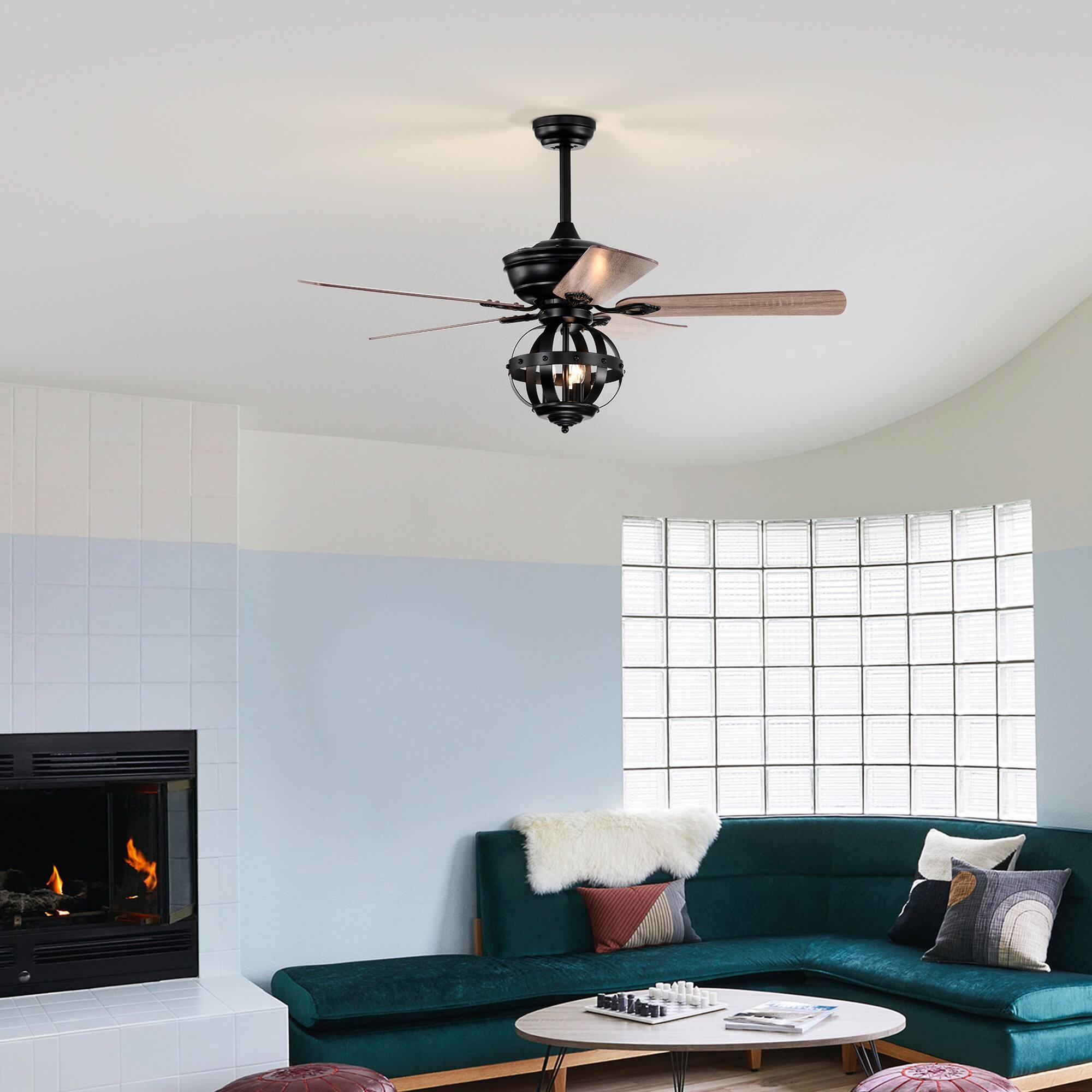 Left. Parrot Uncle - 52" Industrial Blacke Ceiling Fan with Remote Control - Black.