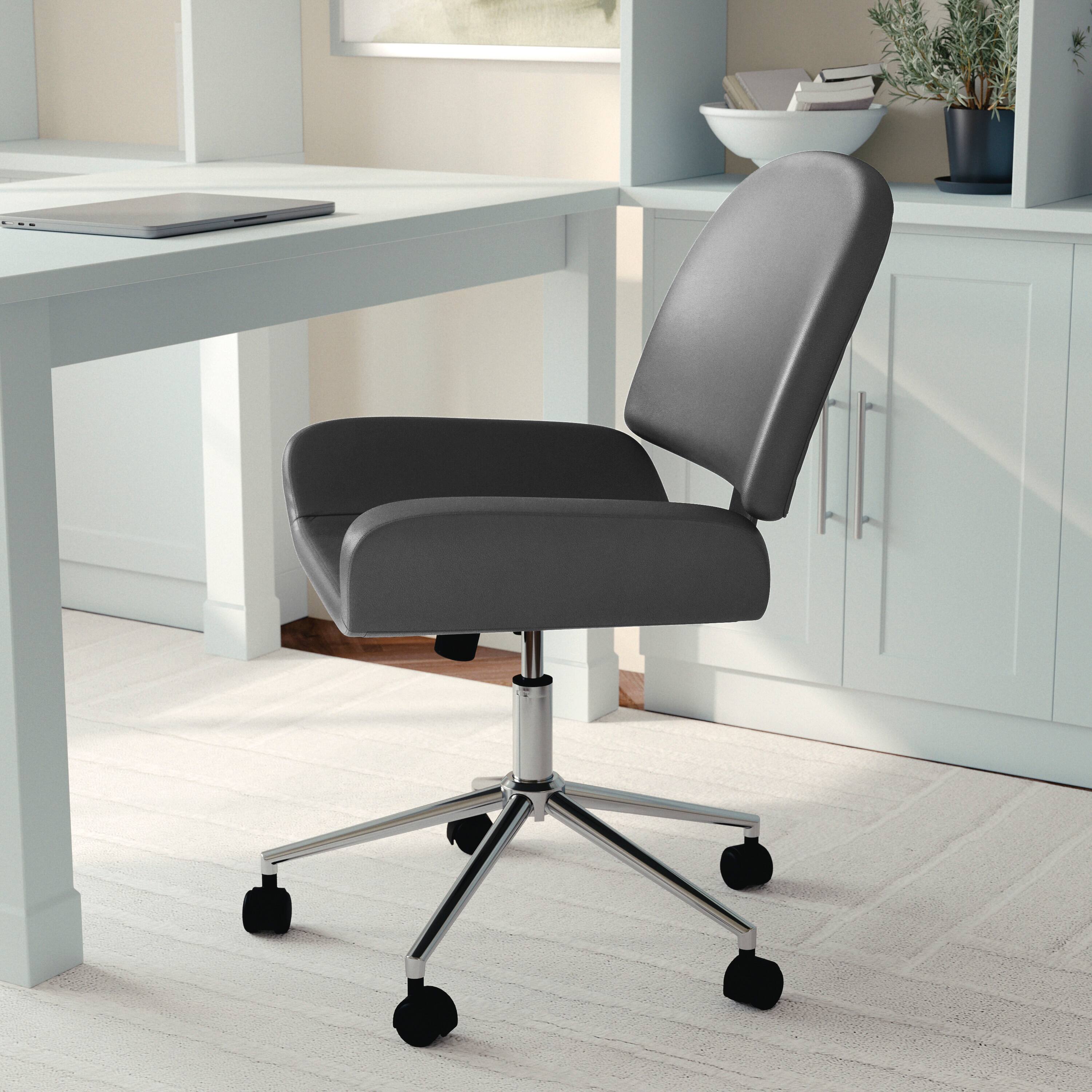 Alt View 15. Martha Stewart - Tyla Faux Leather Armless Office Chair - Gray Faux Leather/Polished Nickel.