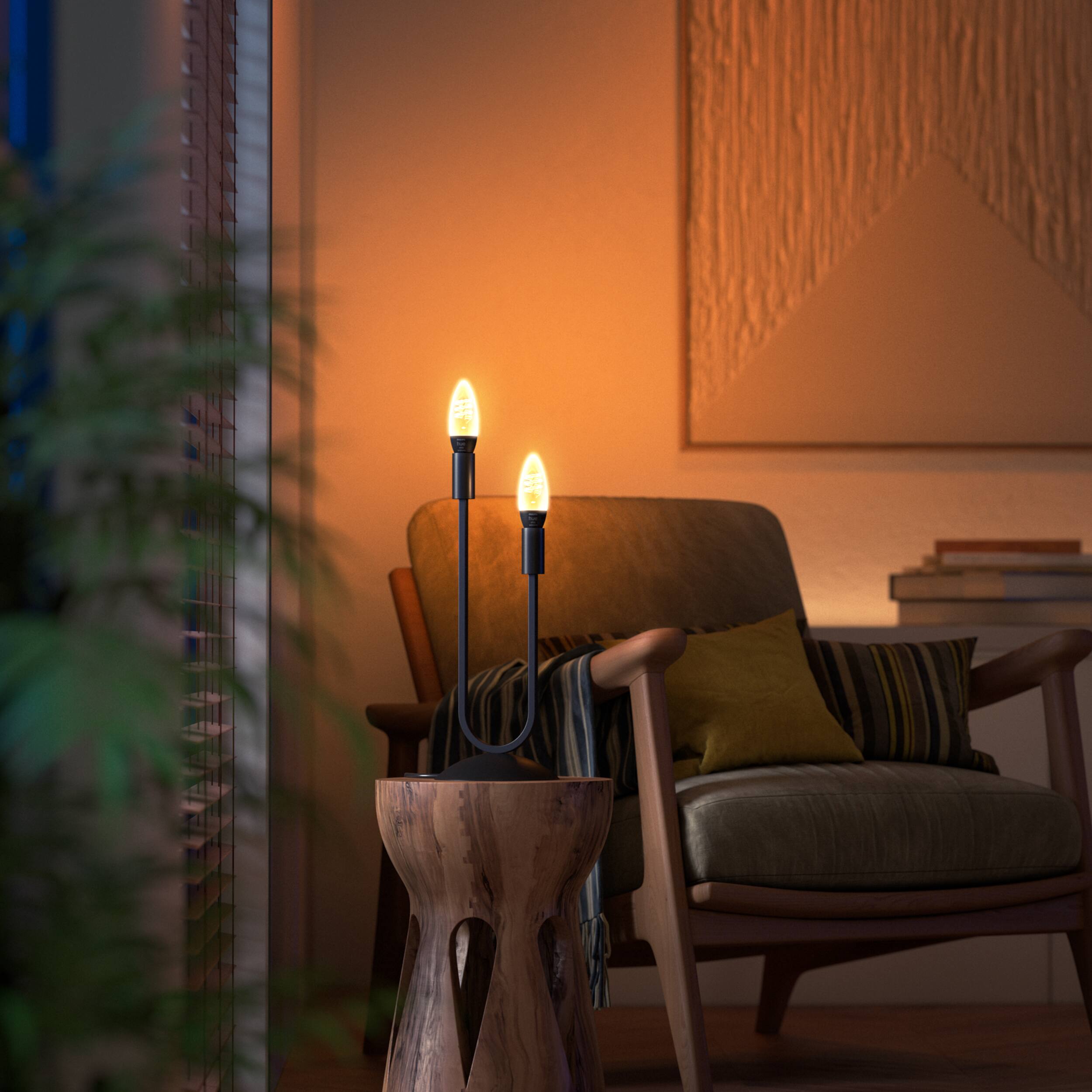 Left. Philips - Hue White Ambiance Filament E12 Smart LED Candelabra Bulb - White.