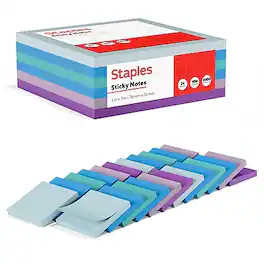 Staples - Sticky Notes, 3" x 3", Marina Collection, 100 Sheets/Pad, 24 Pads/Pack - Assorted Colors