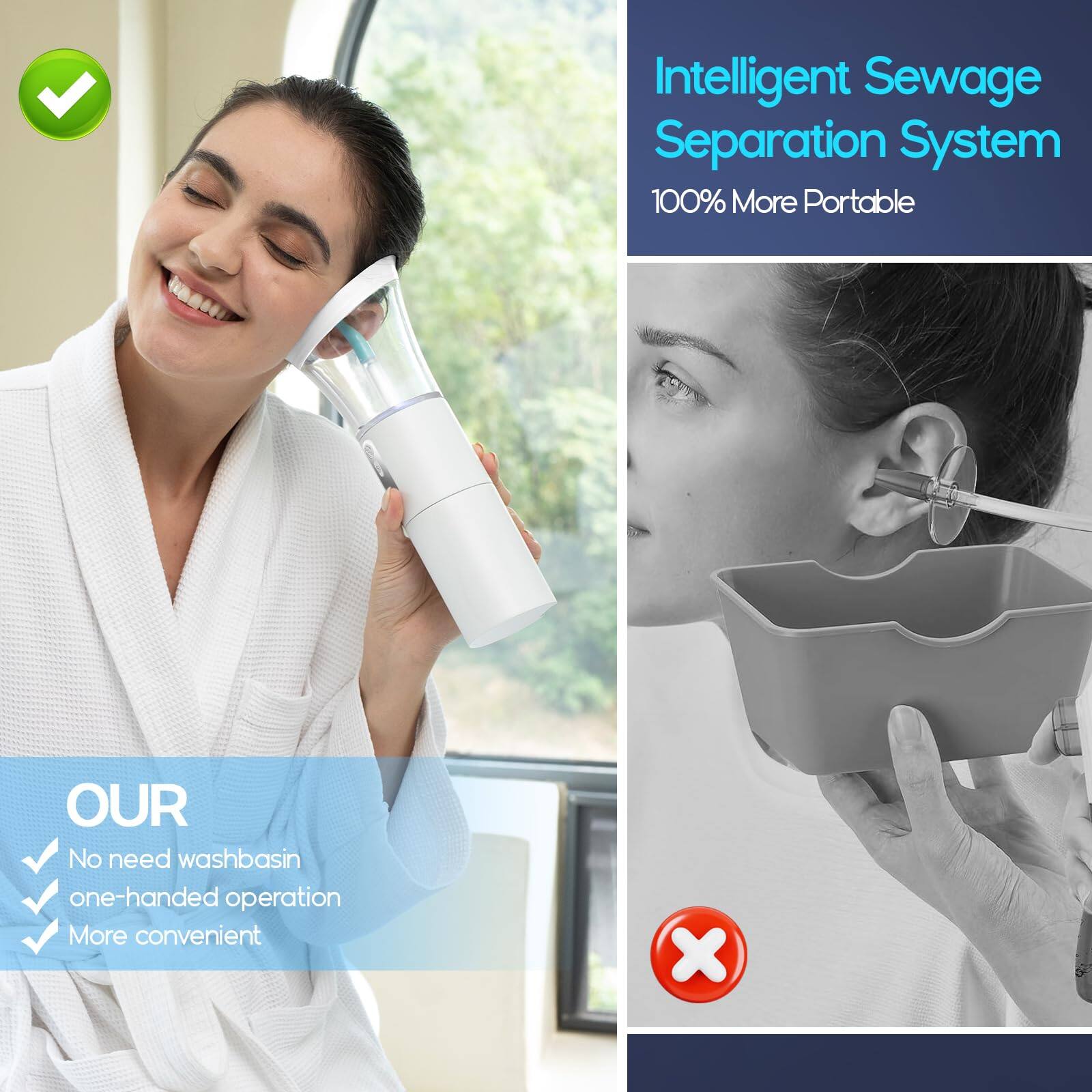 Intelligent Sewage Separation System  
100% More Portable  

OUR  
- No need washbasin  
- One-handed operation  
- More convenient