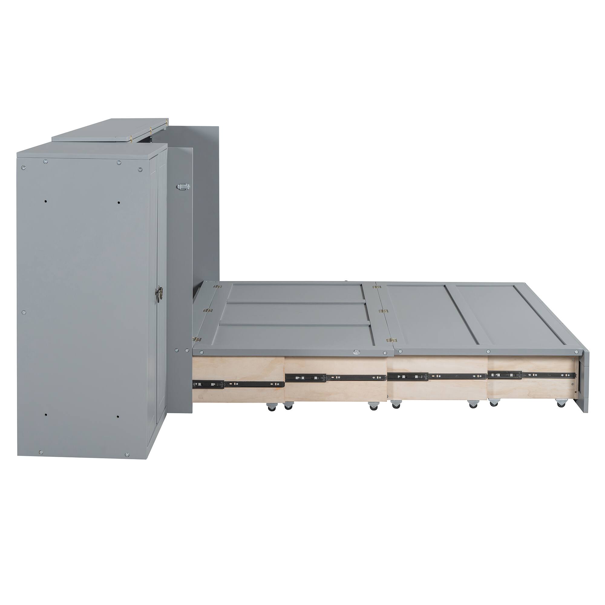 Alt View 8. Tiramisubest - Queen Size Murphy Bed with USB, Drawer, Wardrobe/Desk - Gray Wood+MDF Cabinet Bed - Gray.