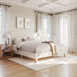 Martha Stewart - Upholstered Platform Bed with Wingback Headboard - Off-White