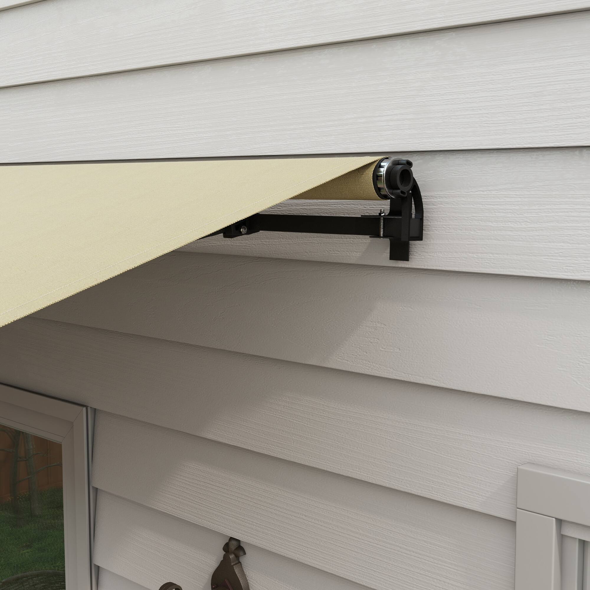 Alt View 8. Outsunny - 12' x 10' Retractable Awning, Patio Awning Sunshade Shelter with Manual Crank Handle, 280gsm UV Resistant Fabric - Beige.