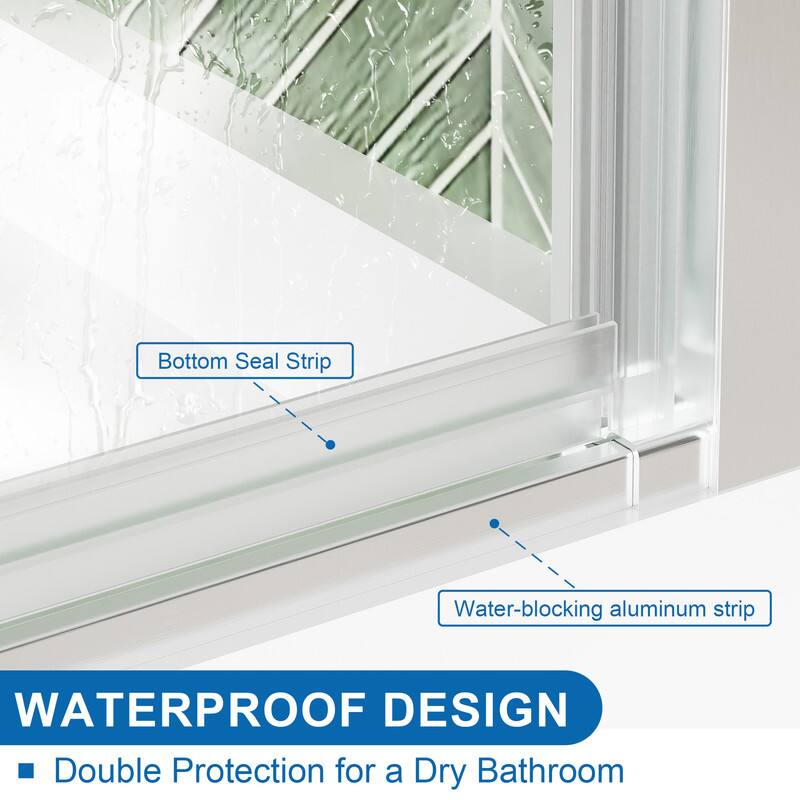 Bottom Seal Strip  
Water-blocking aluminum strip  
WATERPROOF DESIGN  
Double Protection for a Dry Bathroom