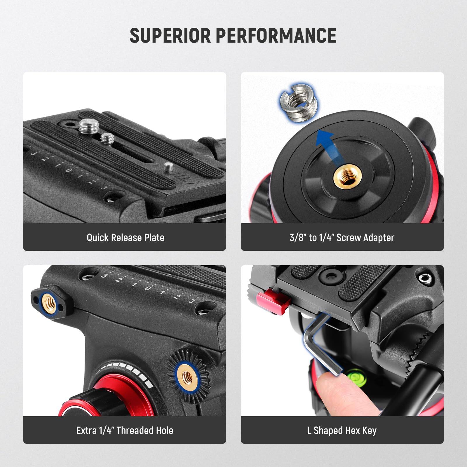 SUPERIOR PERFORMANCE

- Quick Release Plate
- 3/8" to 1/4" Screw Adapter
- Extra 1/4" Threaded Hole
- L Shaped Hex Key