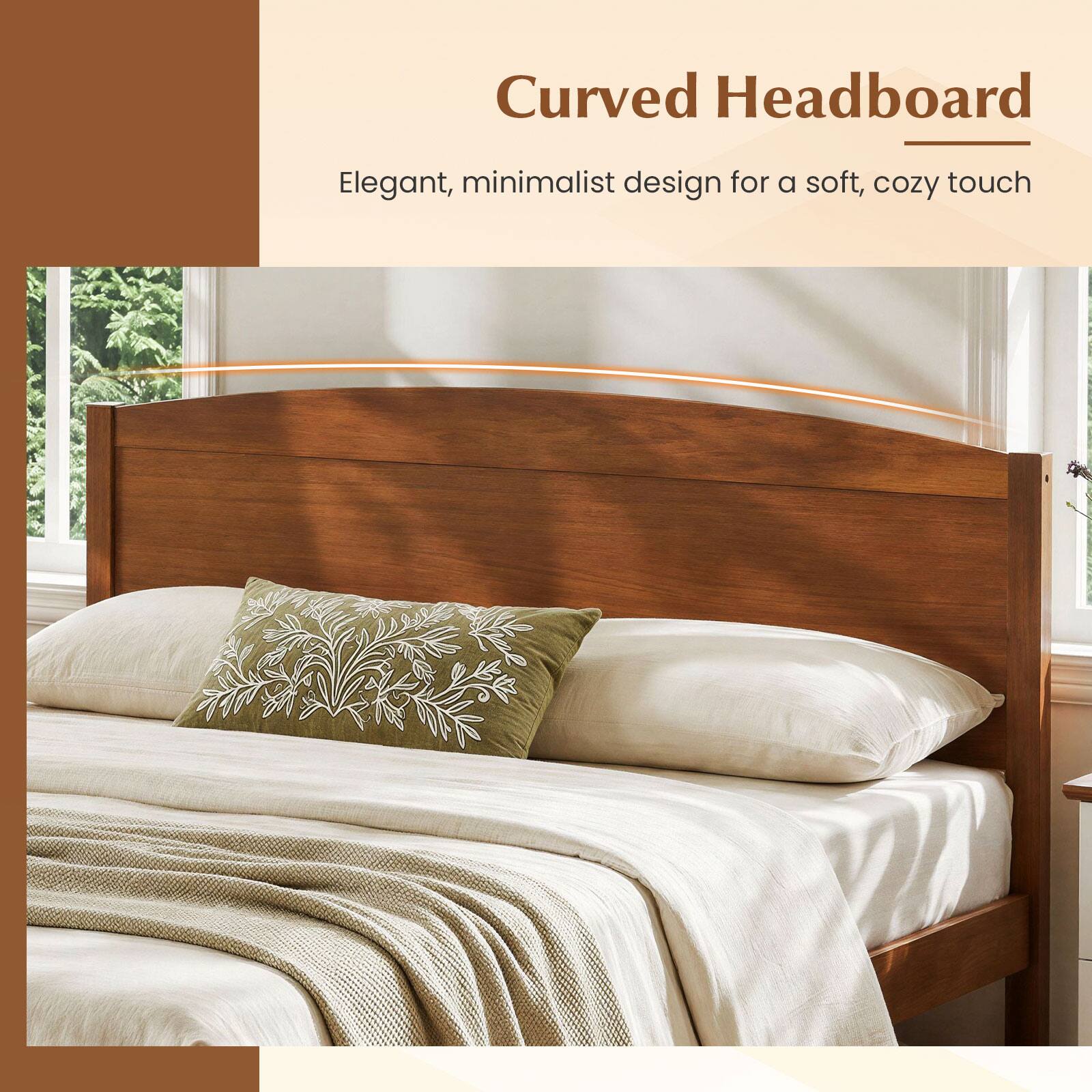 Curved Headboard  
Elegant, minimalist design for a soft, cozy touch