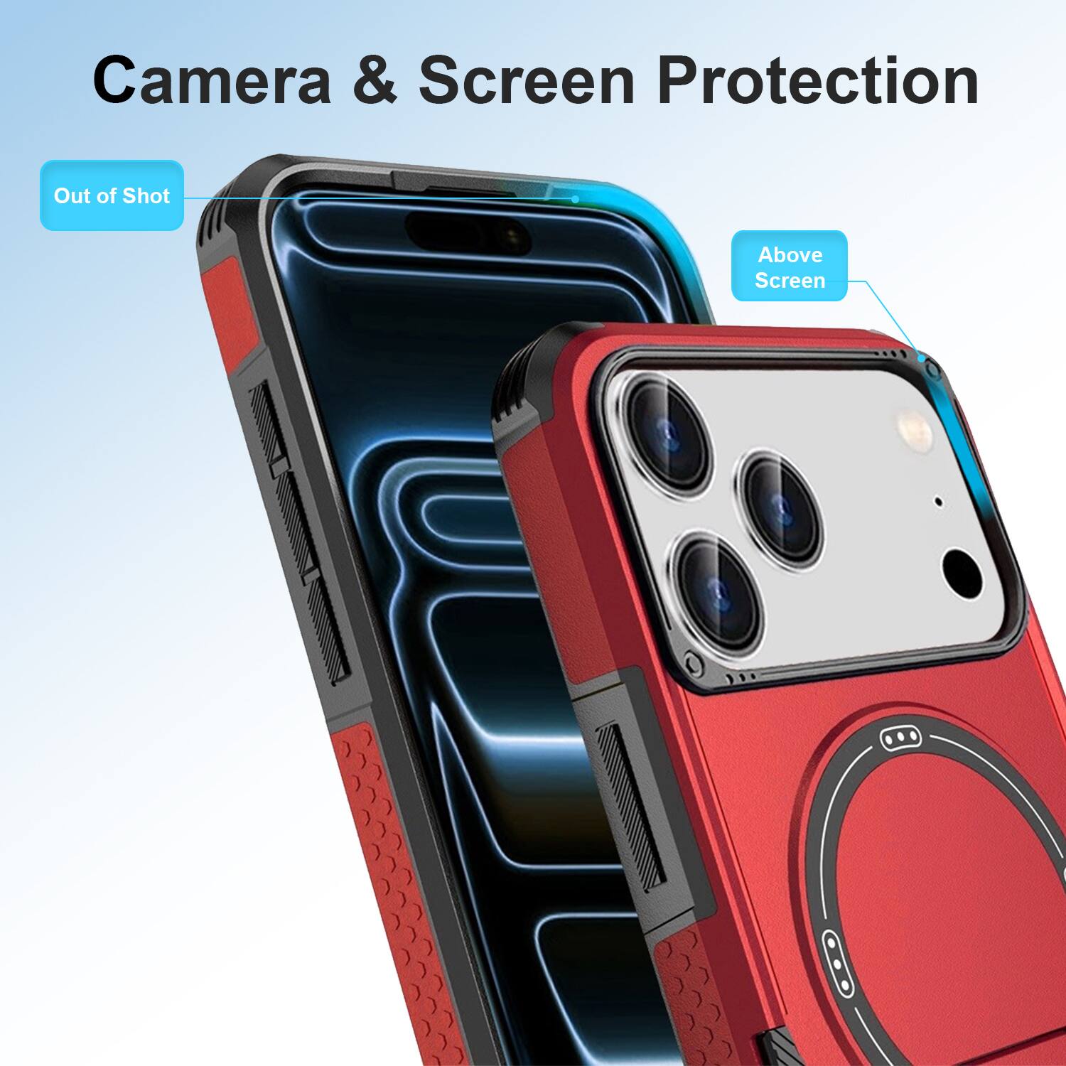 Camera & Screen Protection  
Out of Shot  
Above Screen