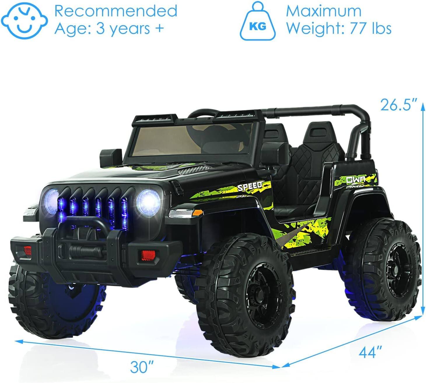 Recommended Age: 3 years +  
Maximum Weight: 77 lbs  

26.5"  
30"  
44"