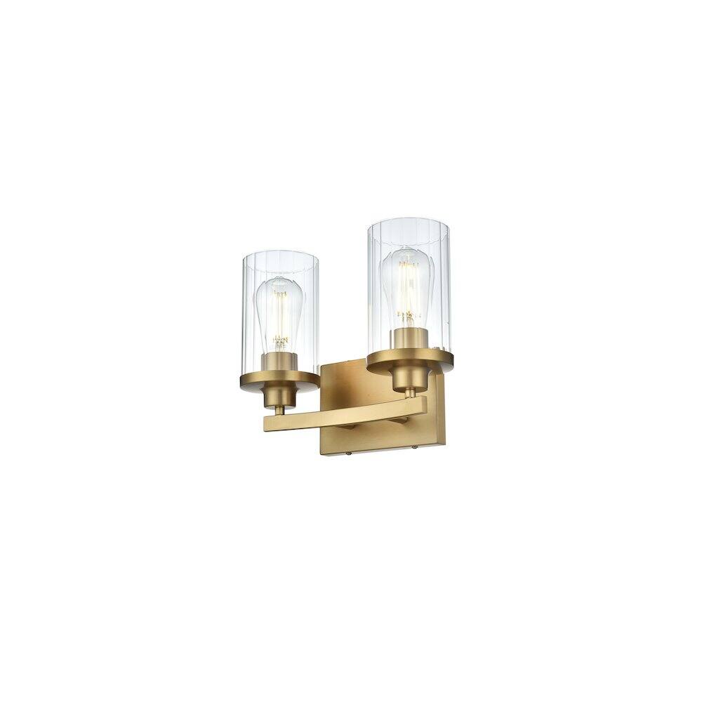 Left. Living District - Thane 11.5 inch Wall Sconce in Satin Gold - Satin Gold And Clear.