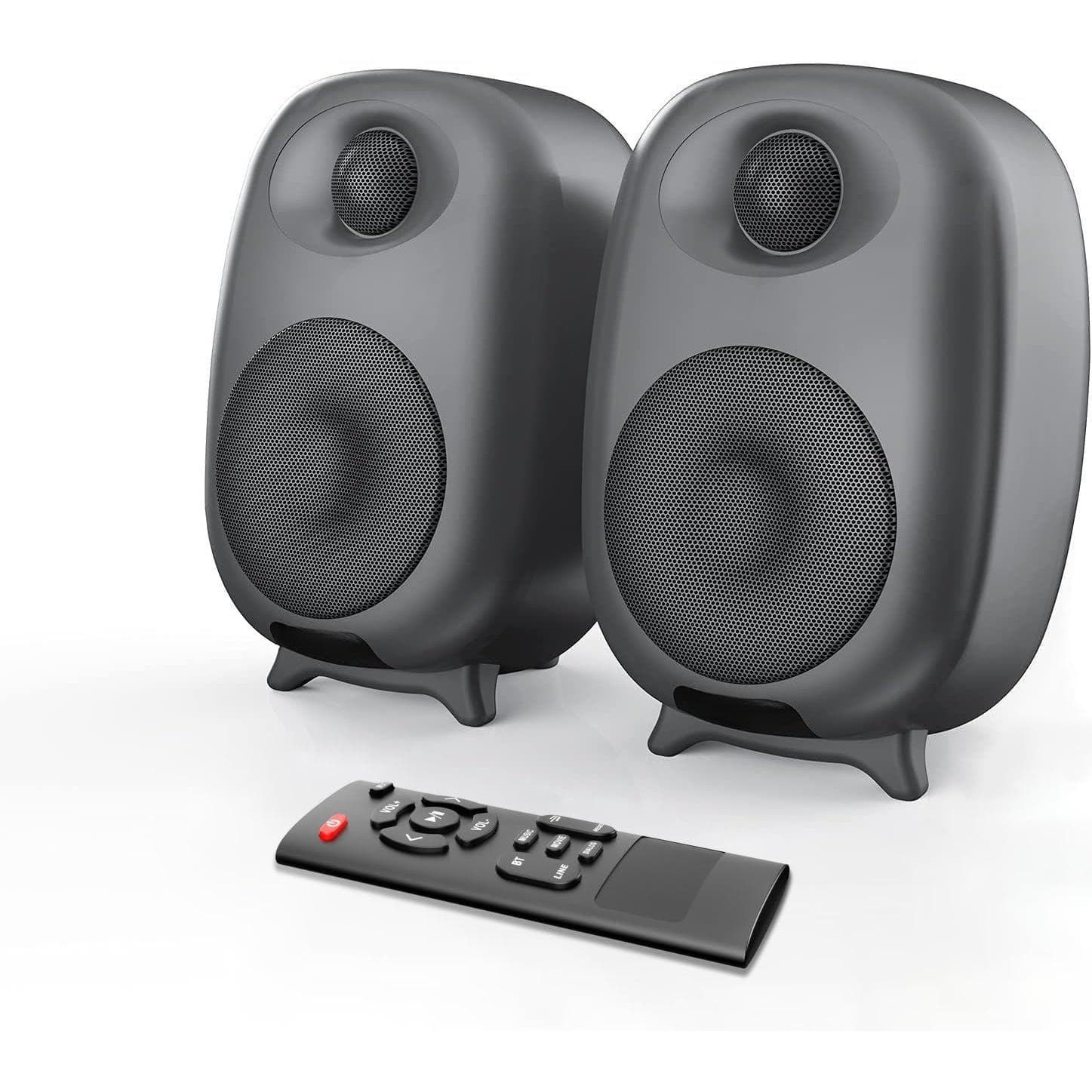 Cedar Assembly - Bookshelf Speakers 60 Watt Studio Monitor With 5 0 And Wired Optical Line In Input Port Bass Treble Adjus - Gray