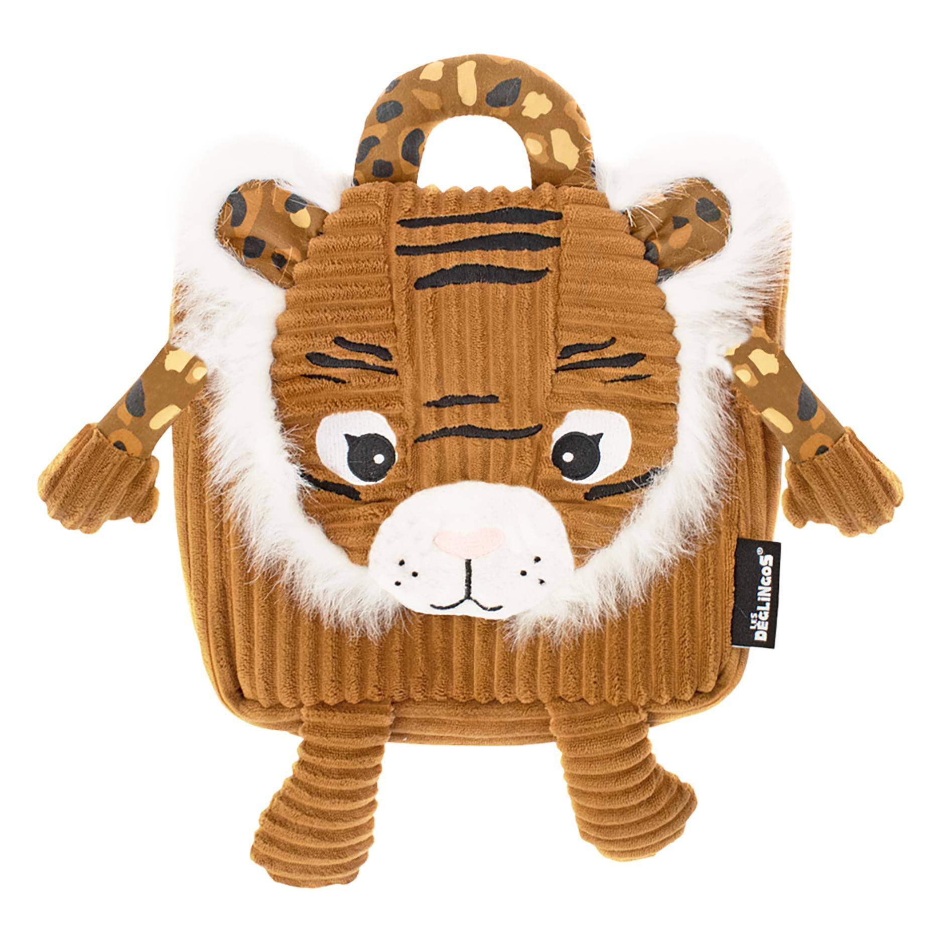 TriAction Toys - Les Deglingos Corduroy Backpack Plush | Speculos the Tiger - Brown