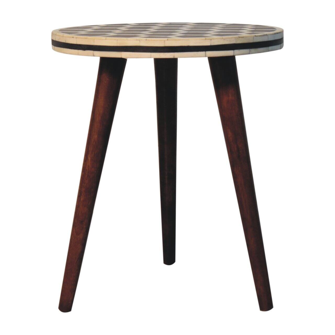 Back. Artisan Furniture - Artisan Furniture Solid Wood Bone Inlay Tripod Stool With Honey Caramel Finish - Brown.