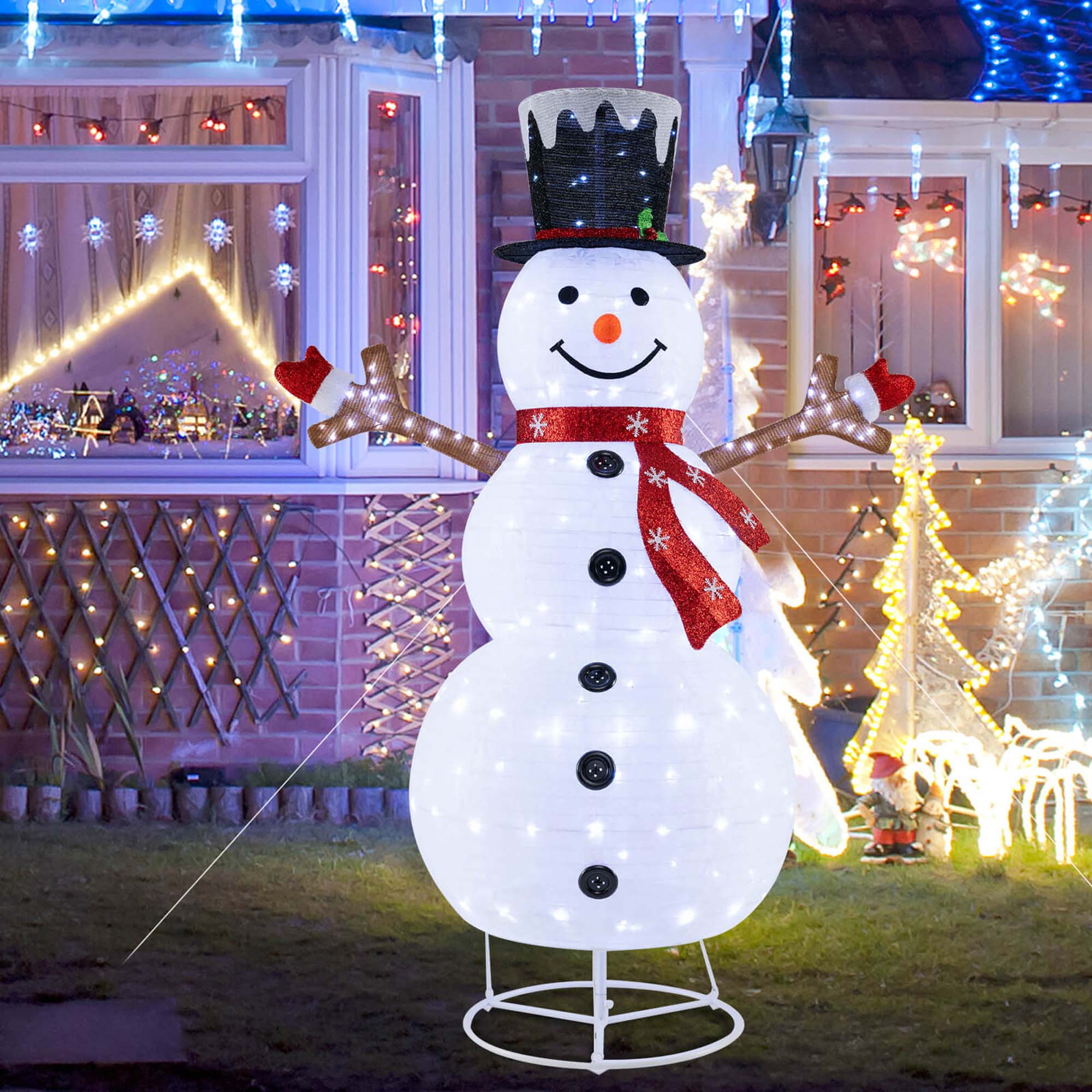 Alt View 4. Costway - Costway 6ft Lighted Pop-Up Christmas Snowman with  Hat and Scarf 180 Pre-Lit LED Lights - White.