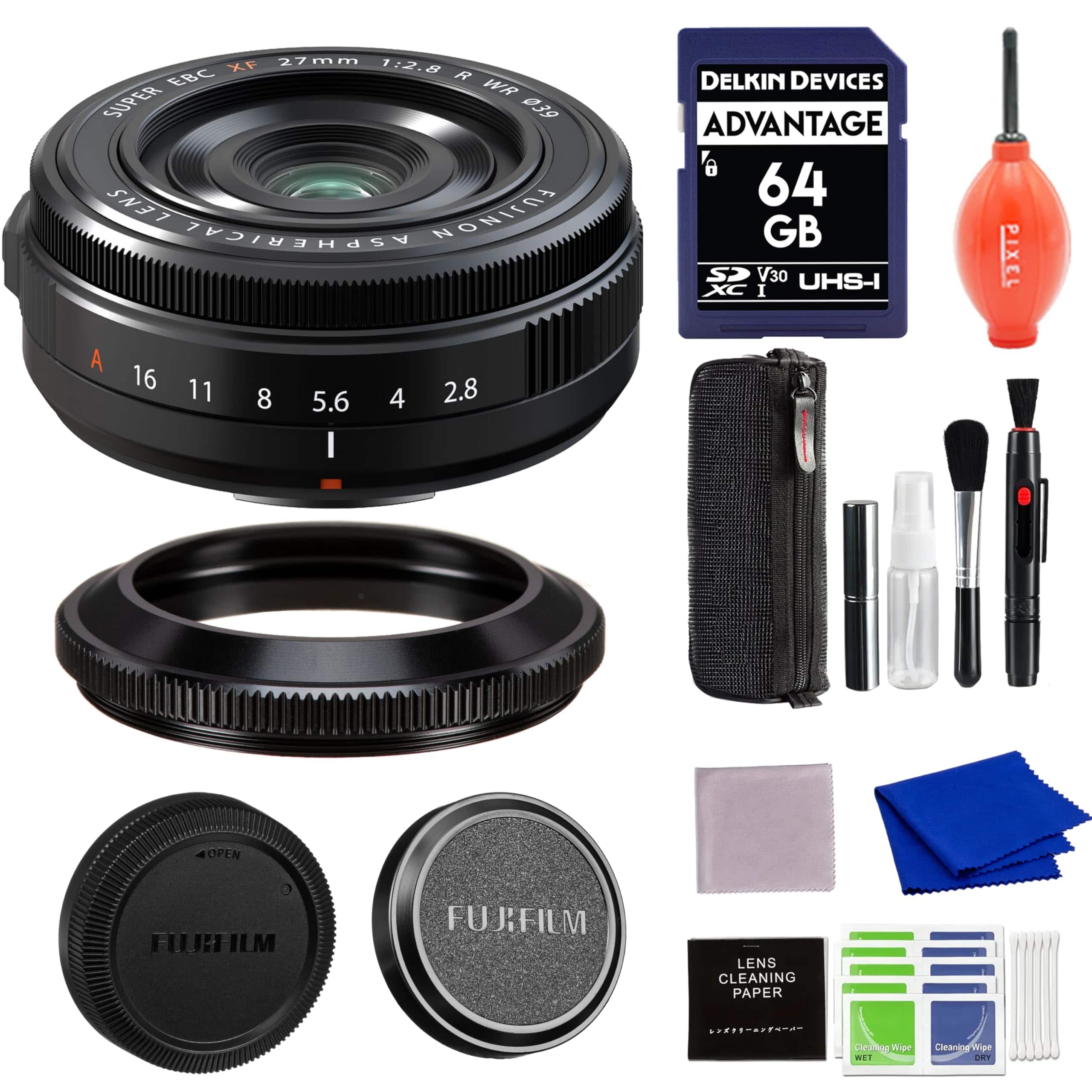 Fujifilm - XF 27mm f/2.8 R WR Lens Bundle with 64GB SD Card and More Advanced Accessories