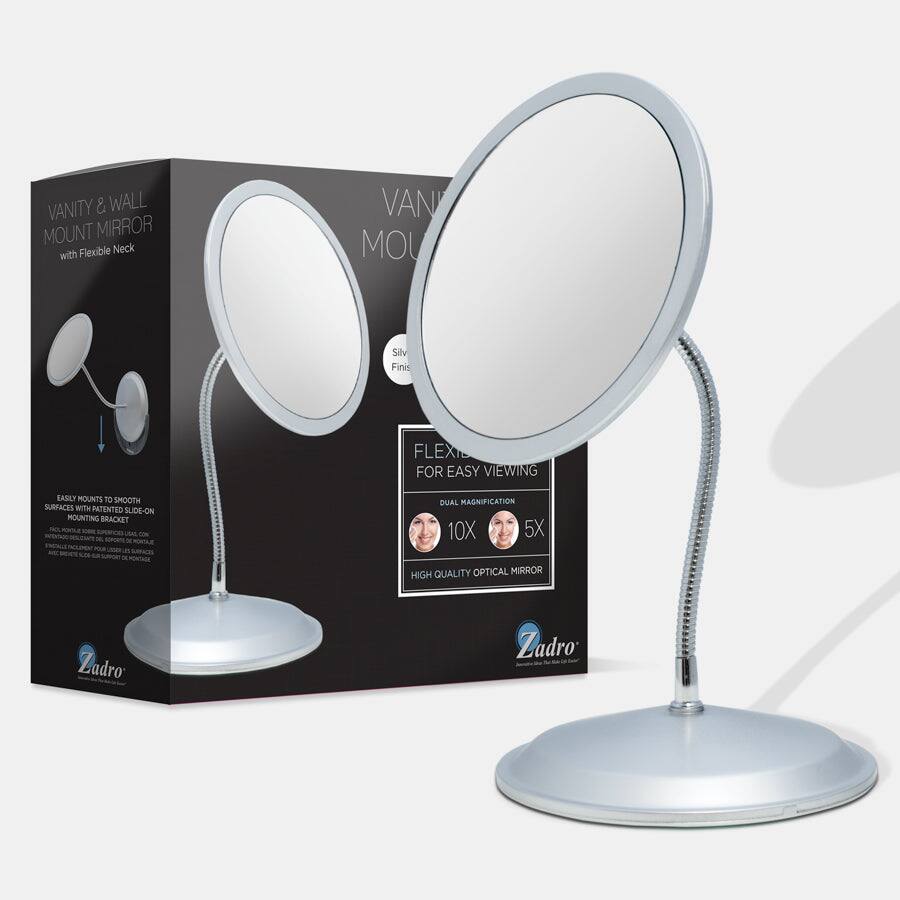 VANITY & WALL MOUNT MIRROR with Flexible Neck

EASILY MOUNTS TO SMOOTH SURFACES WITH PATENTED SLIDE-ON MOUNTING BRACKET

FLEXI FOR EASY VIEWING

DUAL MAGNIFICATION 10X 5X

HIGH QUALITY OPTICAL MIRROR

Silv Fini

Zadro