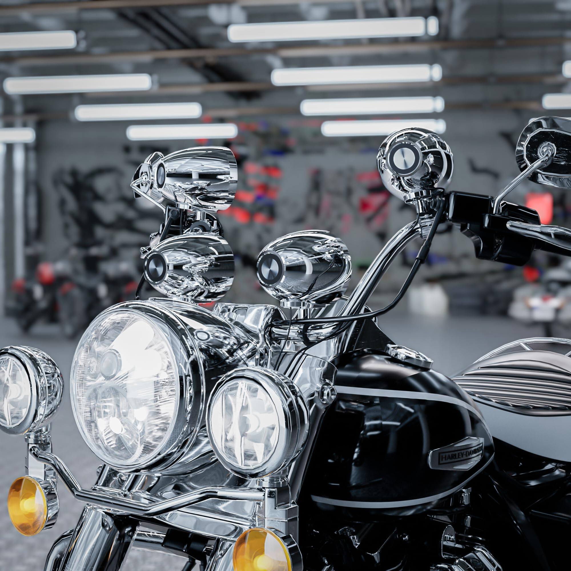 Angle. GoHawk - GoHawk Motorcycle Bluetooth Speakers | 4-Speaker Waterproof 4.1 Amp System w/ 4.25" Chrome | FM Radio, USB/AUX - Chrome.
