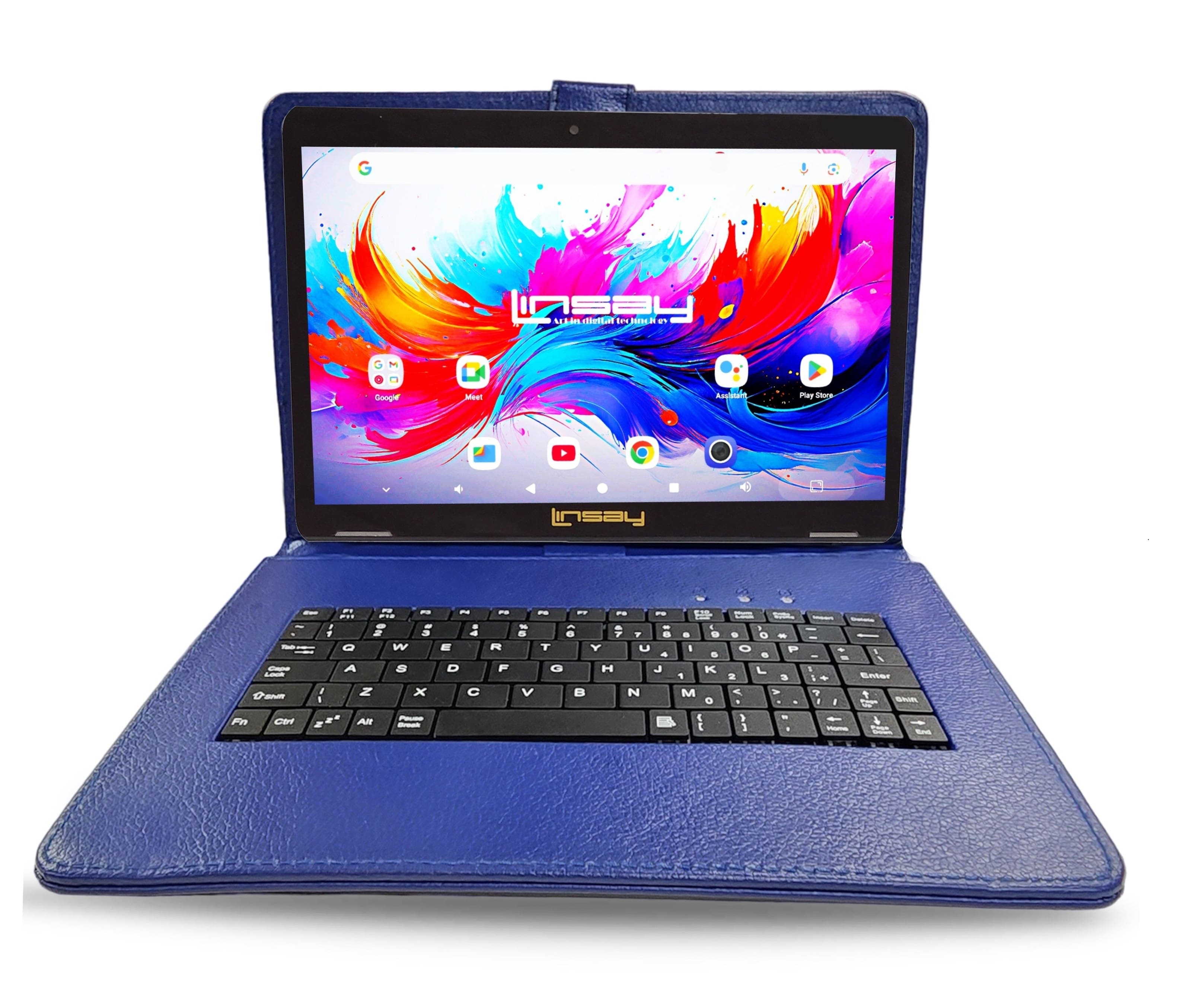 LINSAY - 10.1"Octa Core 256GB Storage Android 15 Tablet with Style Keyboard - Blue