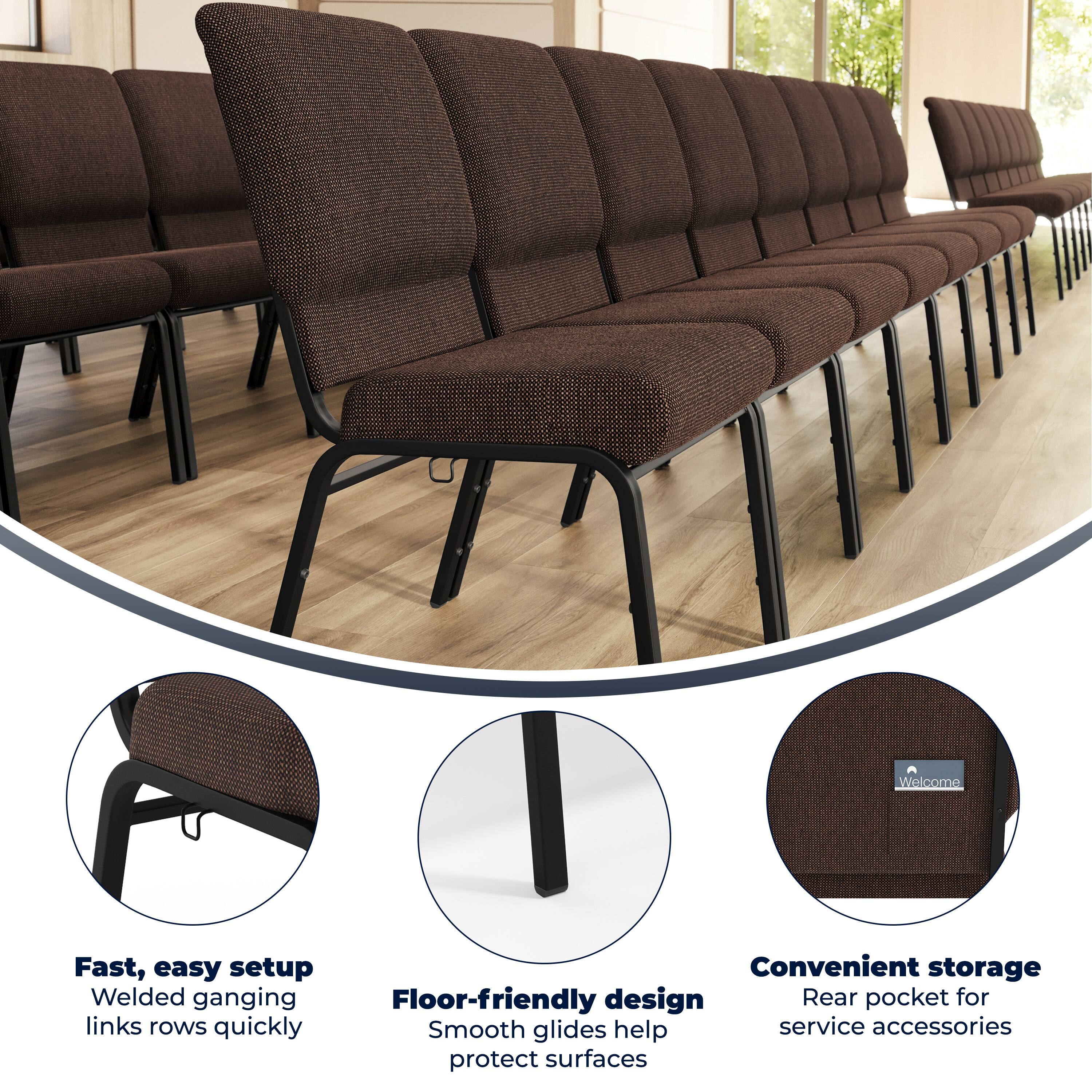 Welcome

Fast, easy setup  
Welded ganging links rows quickly

Floor-friendly design  
Smooth glides help protect surfaces

Convenient storage  
Rear pocket for service accessories