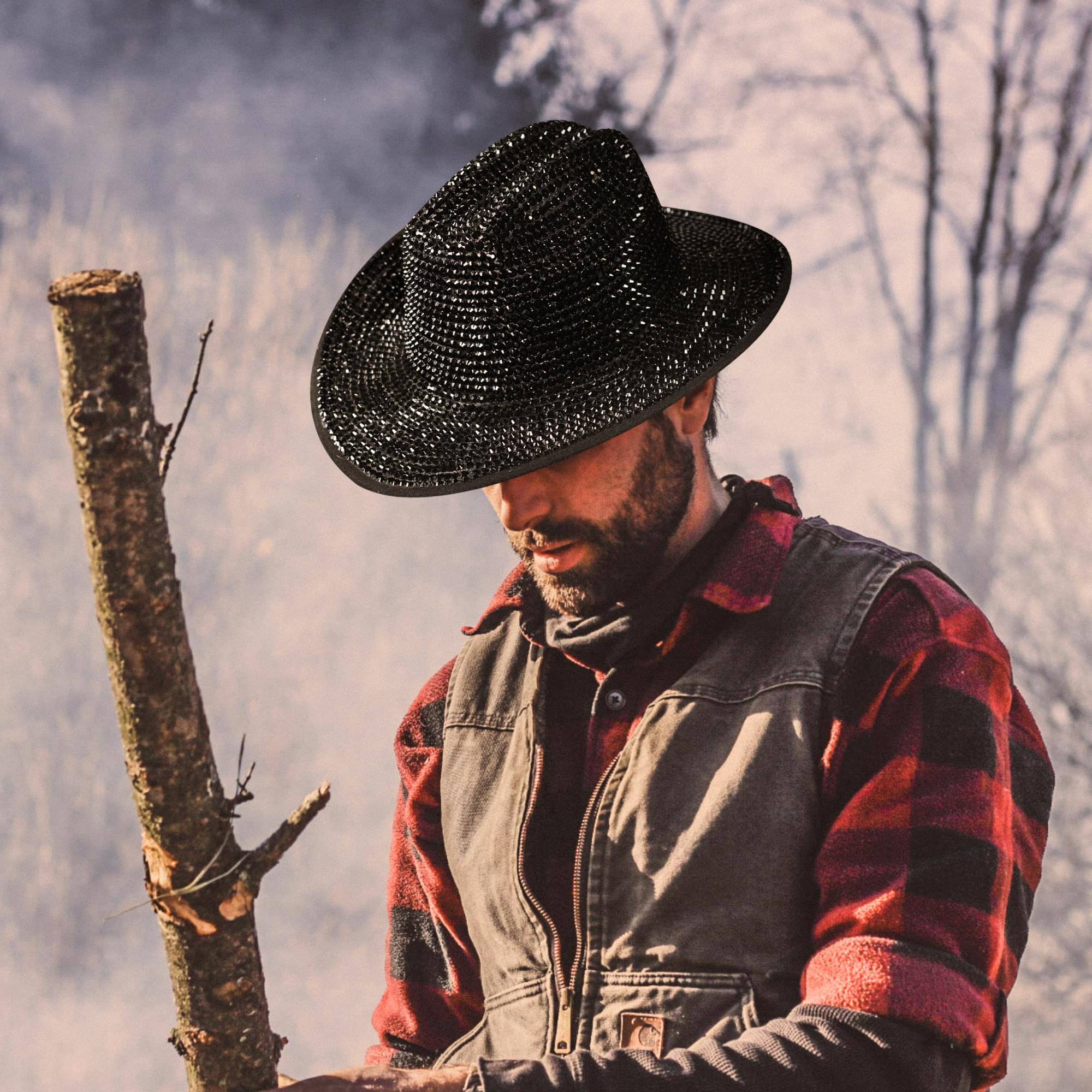 Alt View 10. Underwraps - Black Rhinestone Cowboy Hat Adult Costume Accessory - Black.