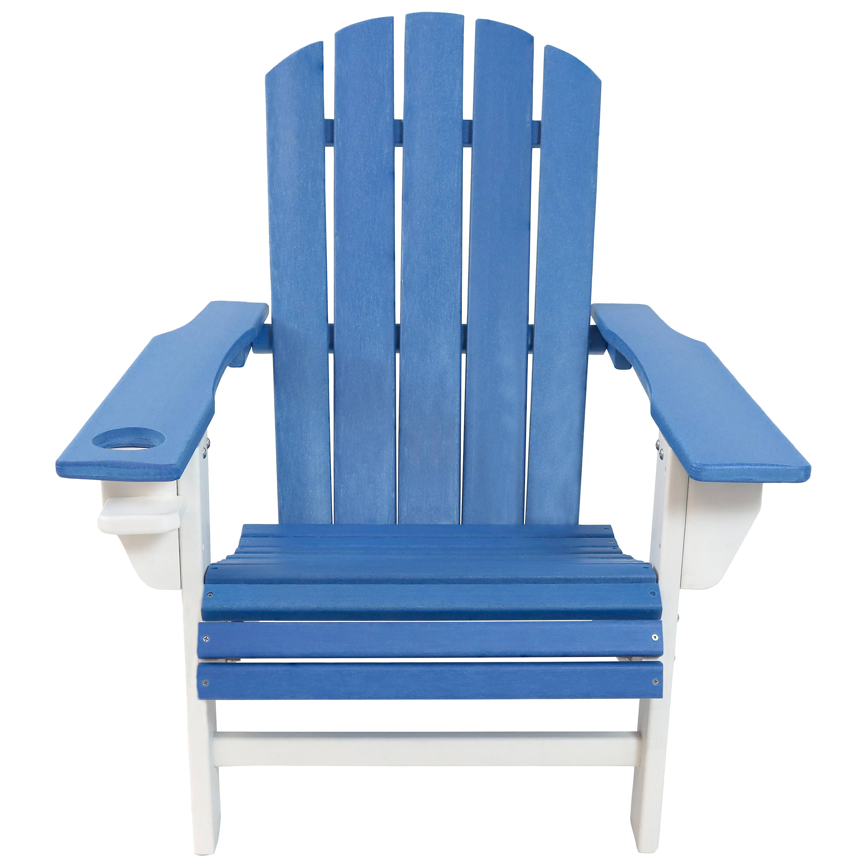 Alt View 5. Sunnydaze - HDPE Adirondack Chair with Drink Holder - Set of 2 - Blue and White.
